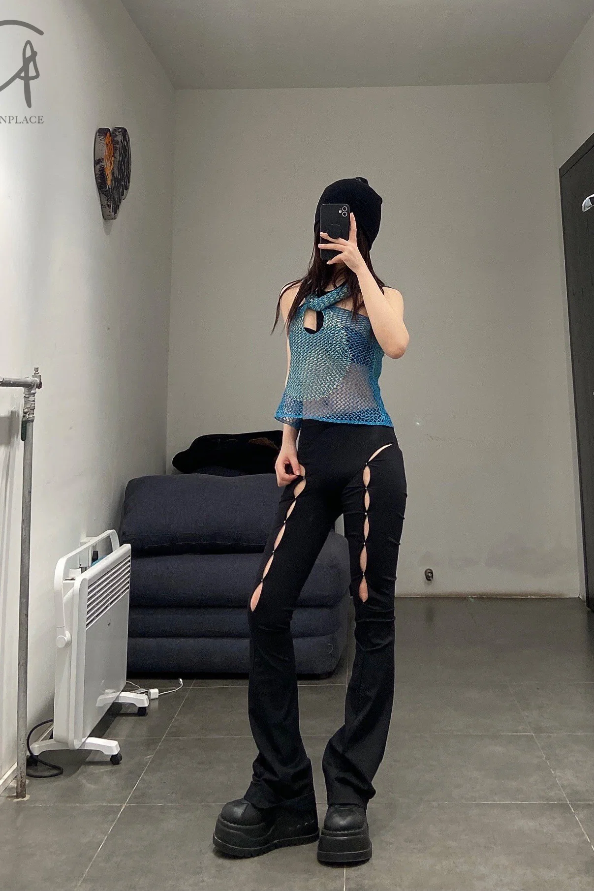 Rui Zhou WV05 series hollow flared stretch casual pants RUI-RUIFW21WV05-HEI Black Onyx - Image 43