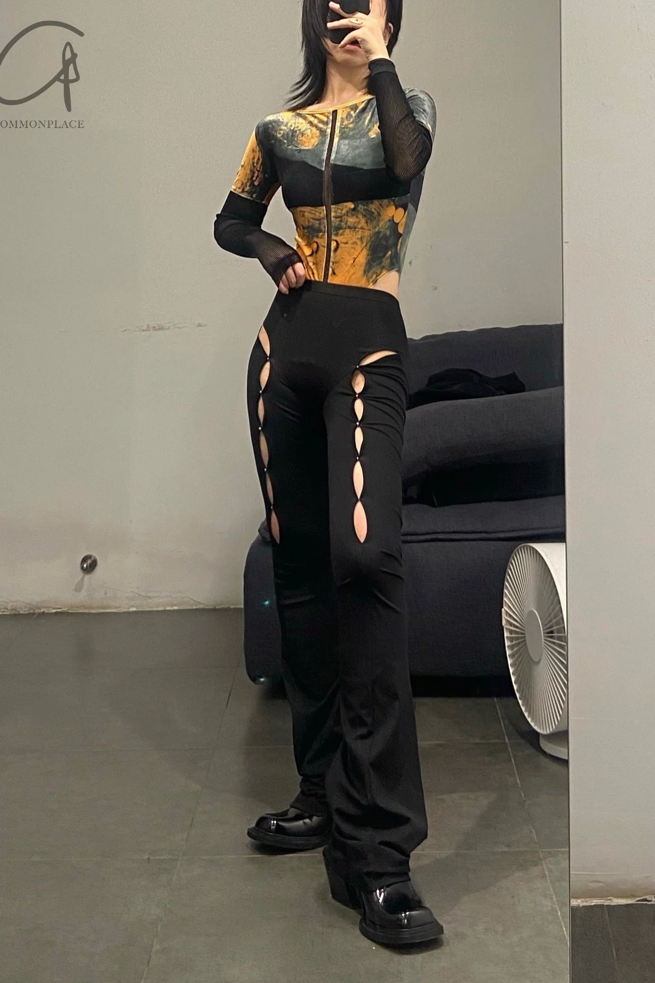 Rui Zhou WV05 series hollow flared stretch casual pants RUI-RUIFW21WV05-HEI Black Onyx - Image 49