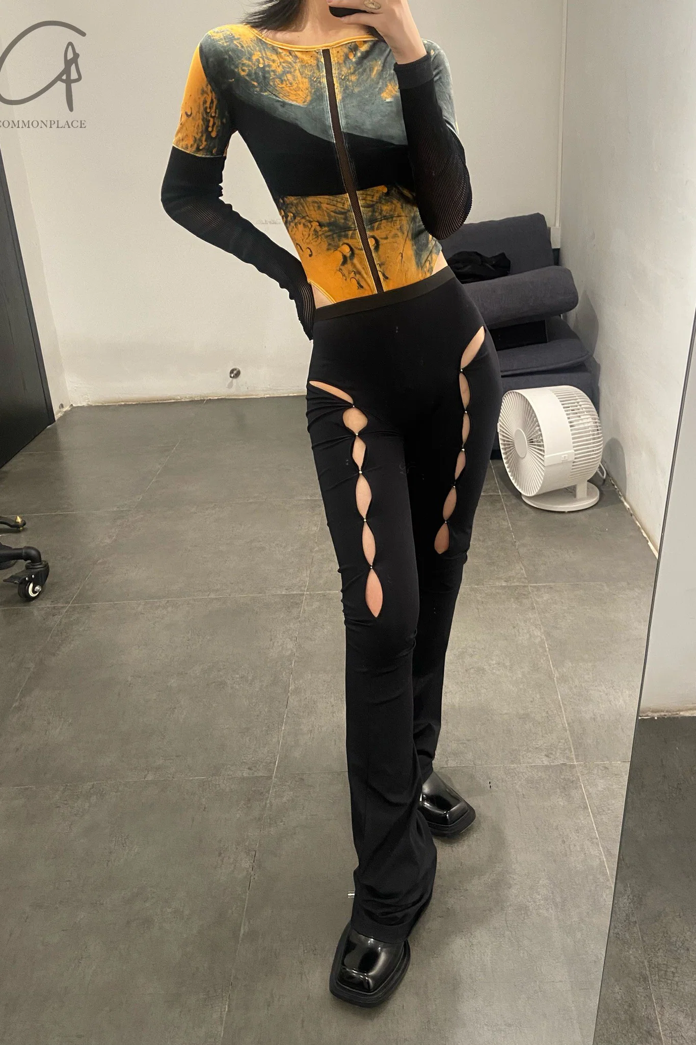 Rui Zhou WV05 series hollow flared stretch casual pants RUI-RUIFW21WV05-HEI Black Onyx - Image 50