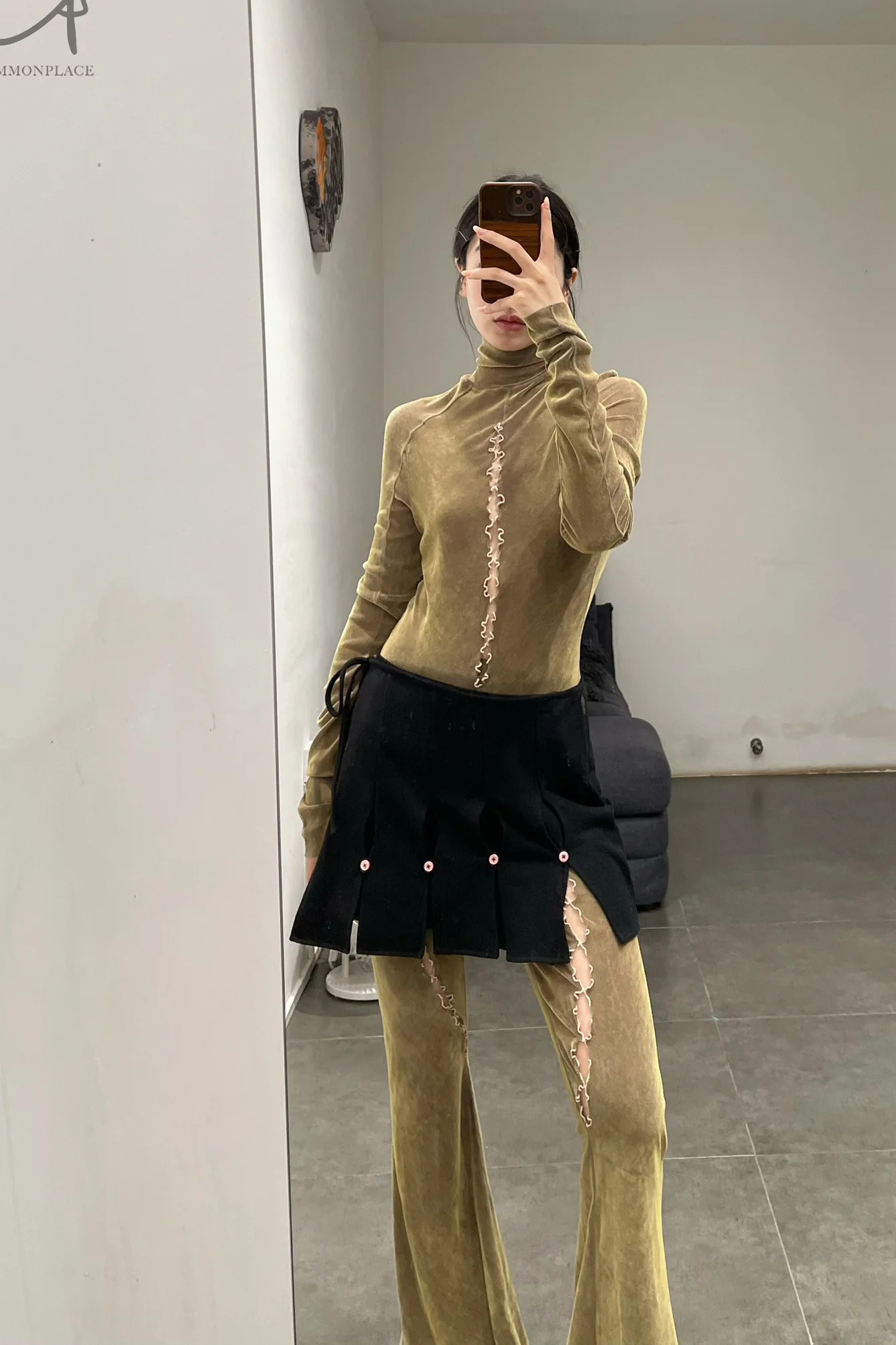 RUI Velvet Cutout Turtleneck RAW23WV02 Khaki Green - Image 9