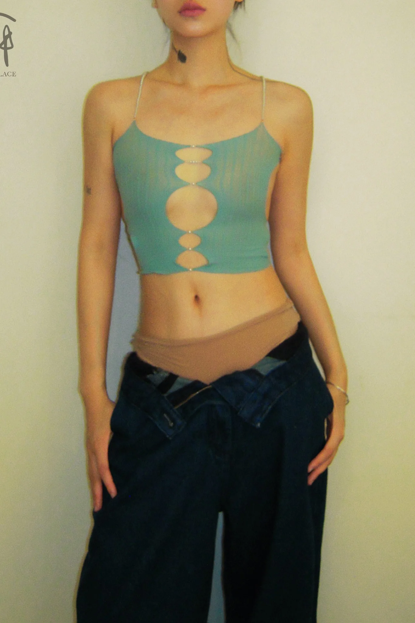 Rui Zhou Pearl Chain Three-piece Suspender Tube Top Stretch RUI-RUIFW21SF01A-SHUILAN Aqua RUIFW21SF01 - Image 11