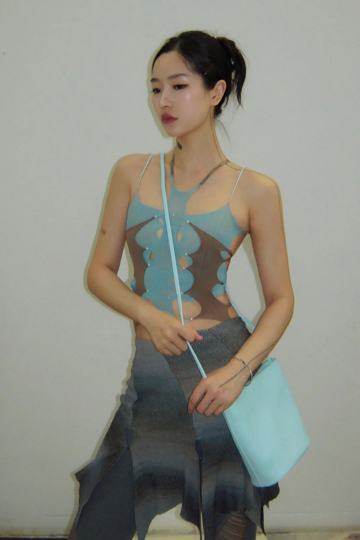 Rui Zhou Pearl Chain Three-piece Suspender Tube Top Stretch RUI-RUIFW21SF01A-SHUILAN Aqua RUIFW21SF01 - Image 12