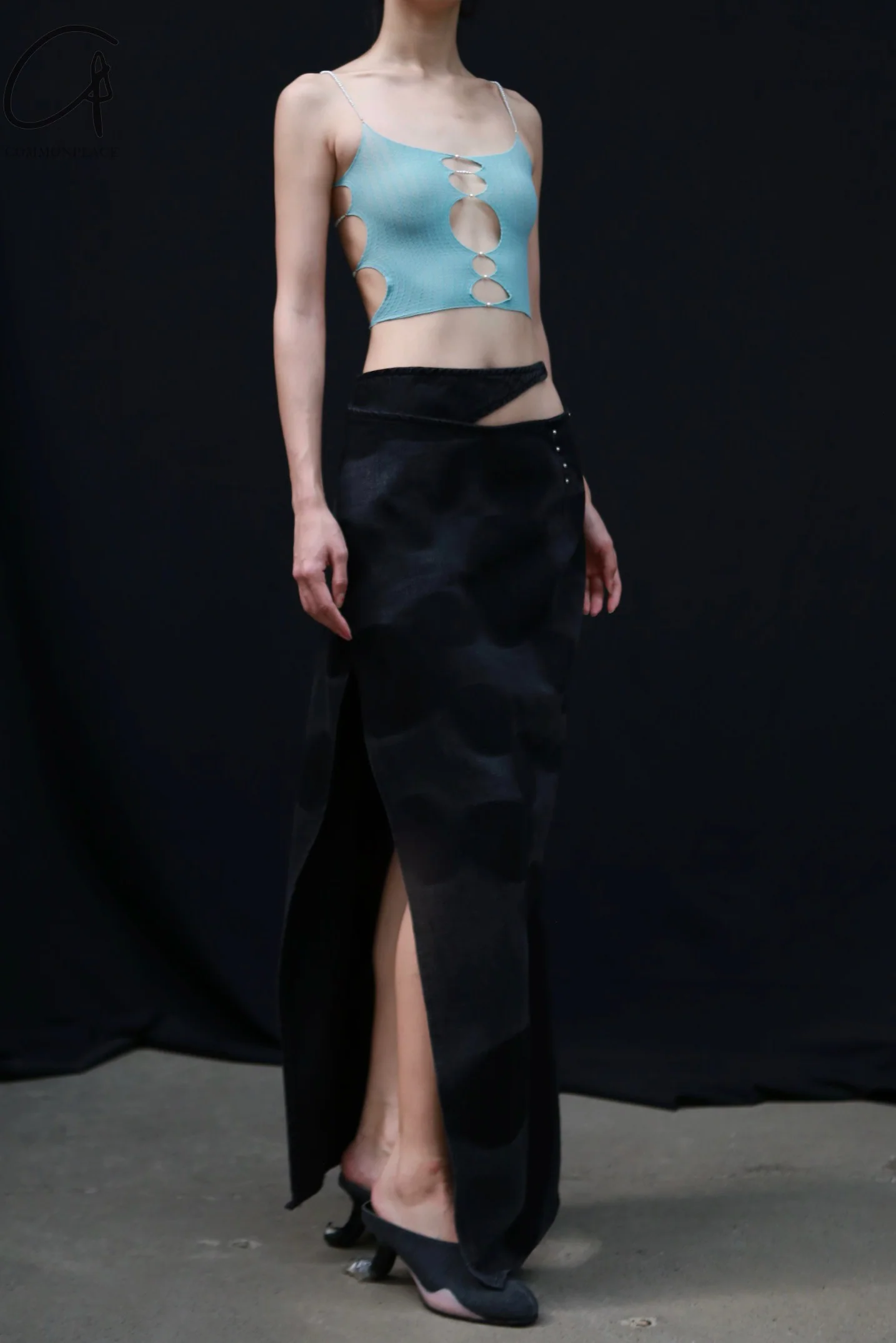 Rui Zhou Pearl Chain Three-piece Suspender Tube Top Stretch RUI-RUIFW21SF01A-SHUILAN Aqua RUIFW21SF01 - Image 4