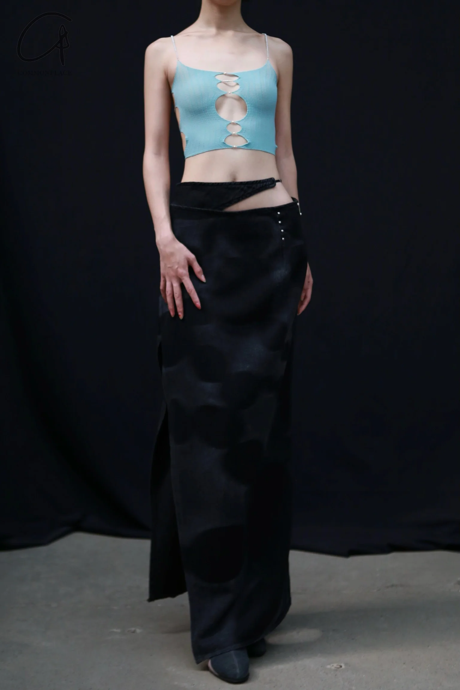 Rui Zhou Pearl Chain Three-piece Suspender Tube Top Stretch RUI-RUIFW21SF01A-SHUILAN Aqua RUIFW21SF01 - Image 5