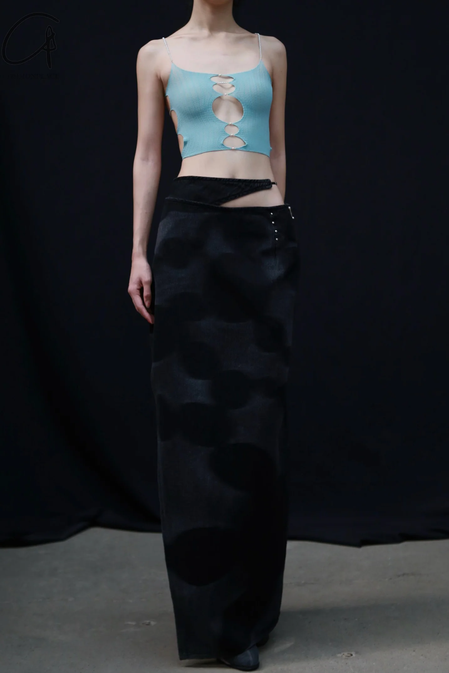 Rui Zhou Pearl Chain Three-piece Suspender Tube Top Stretch RUI-RUIFW21SF01A-SHUILAN Aqua RUIFW21SF01 - Image 6