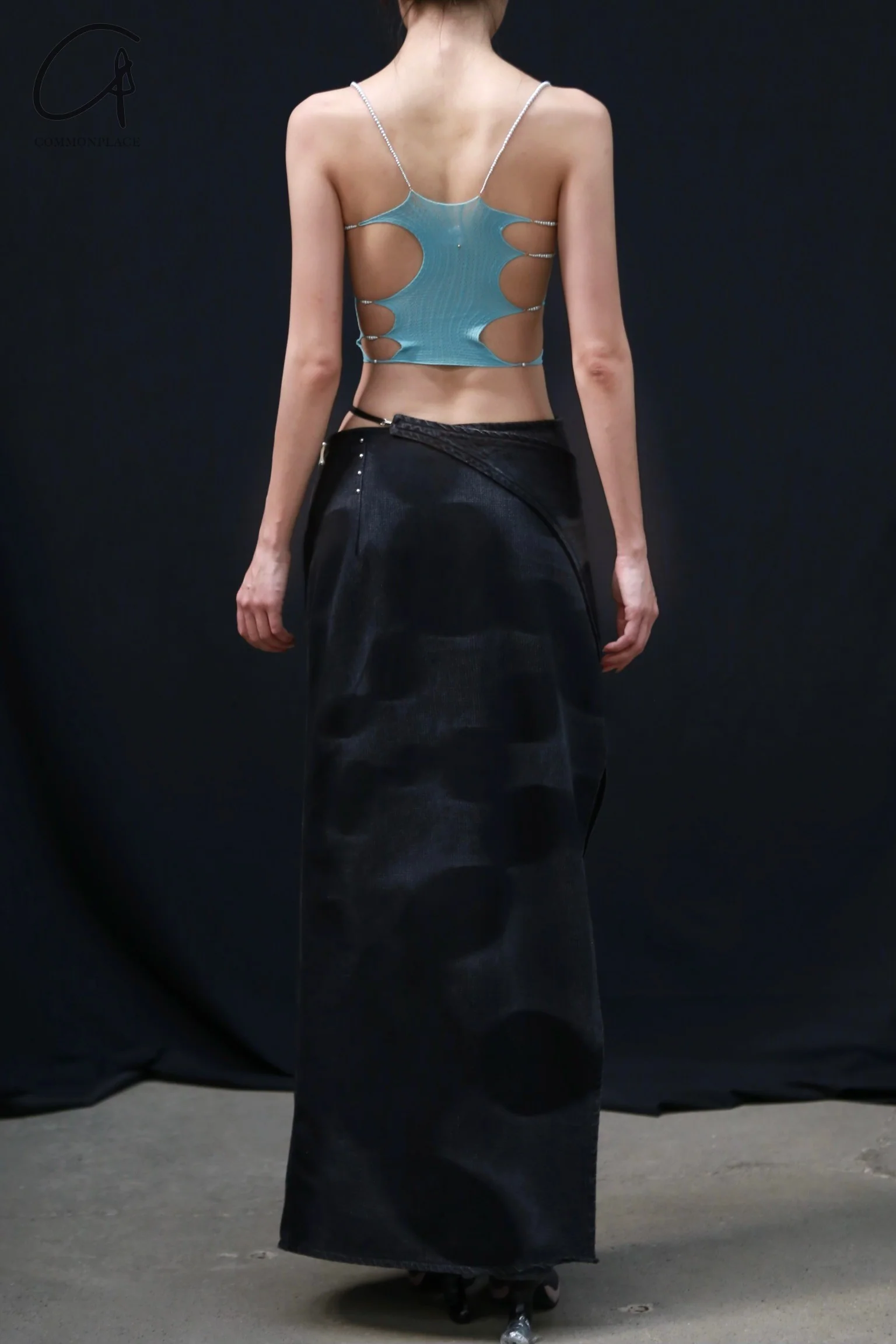 Rui Zhou Pearl Chain Three-piece Suspender Tube Top Stretch RUI-RUIFW21SF01A-SHUILAN Aqua RUIFW21SF01 - Image 7