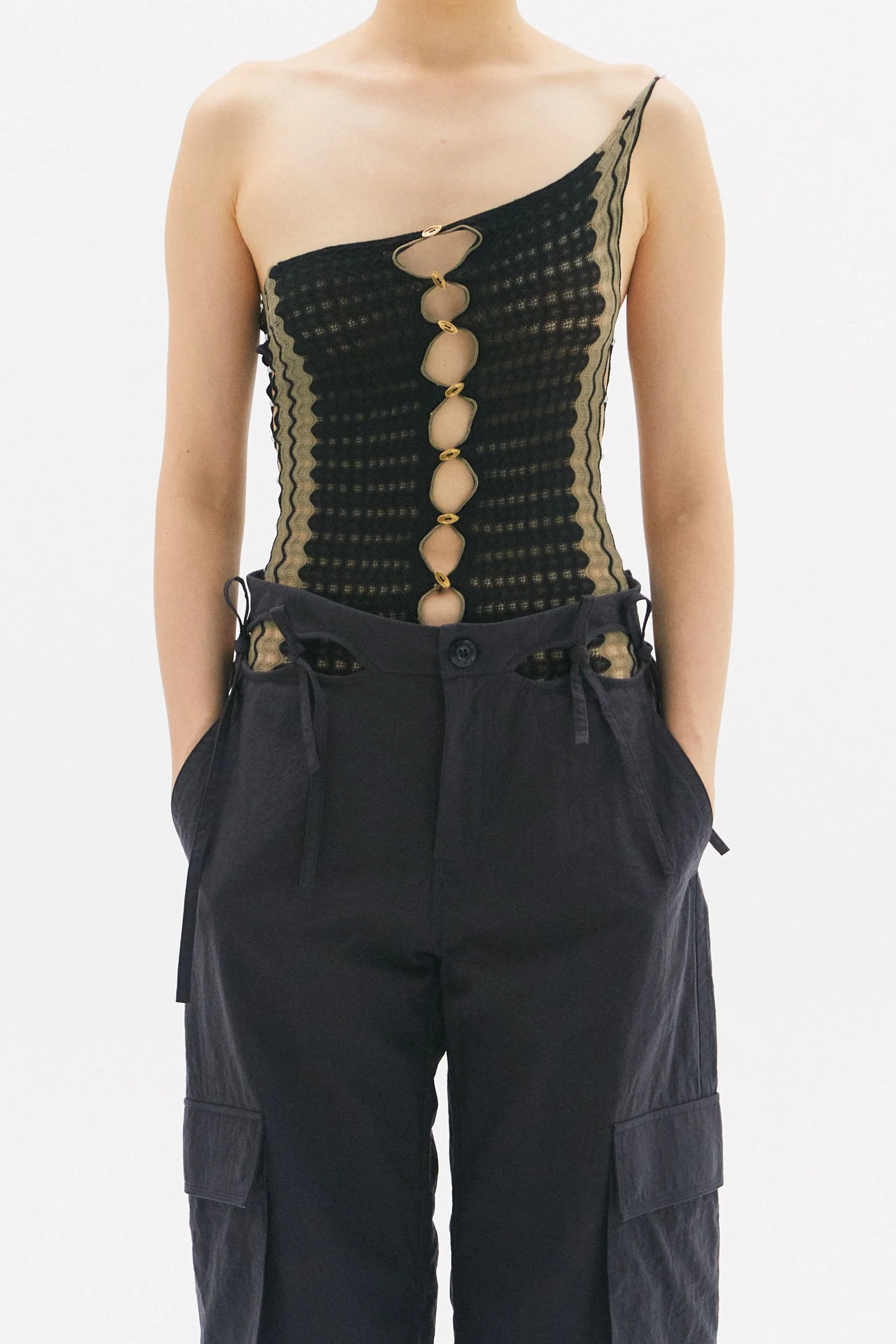 RUIbuilt 25 Spring/Summer Ripple One-shoulder Bodysuit RUI-RSS25MA06-SWCH Sage/Onyx Sage + Black - Image 2