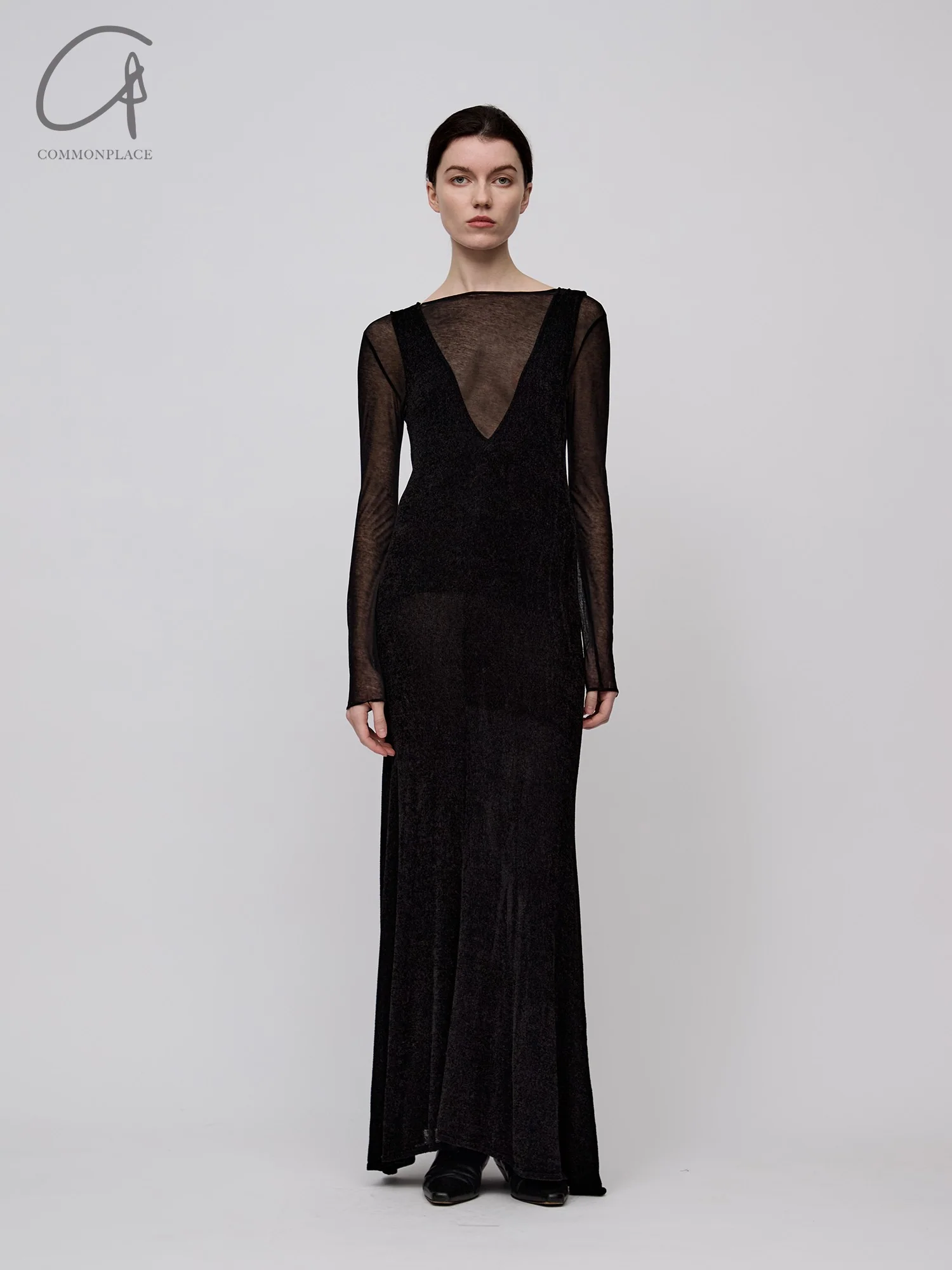 RUOHAN 24 autumn and winter black V-neck knitted long skirt RH-RHKN125AW24-HEI black - Image 12