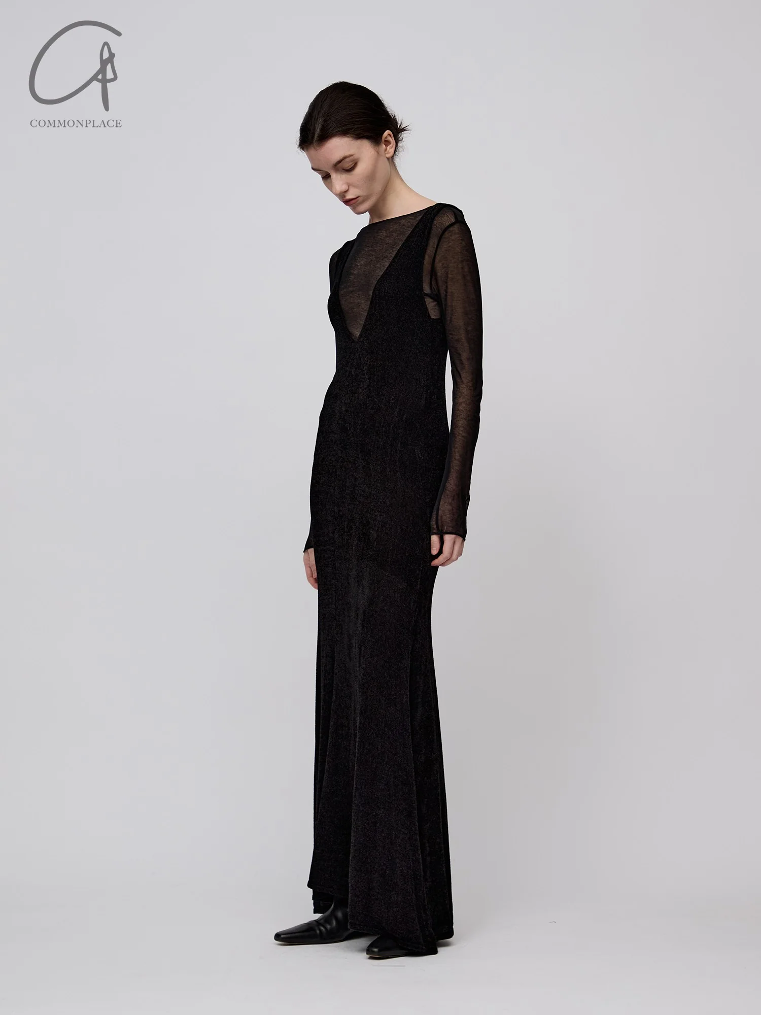 RUOHAN 24 autumn and winter black V-neck knitted long skirt RH-RHKN125AW24-HEI black - Image 13