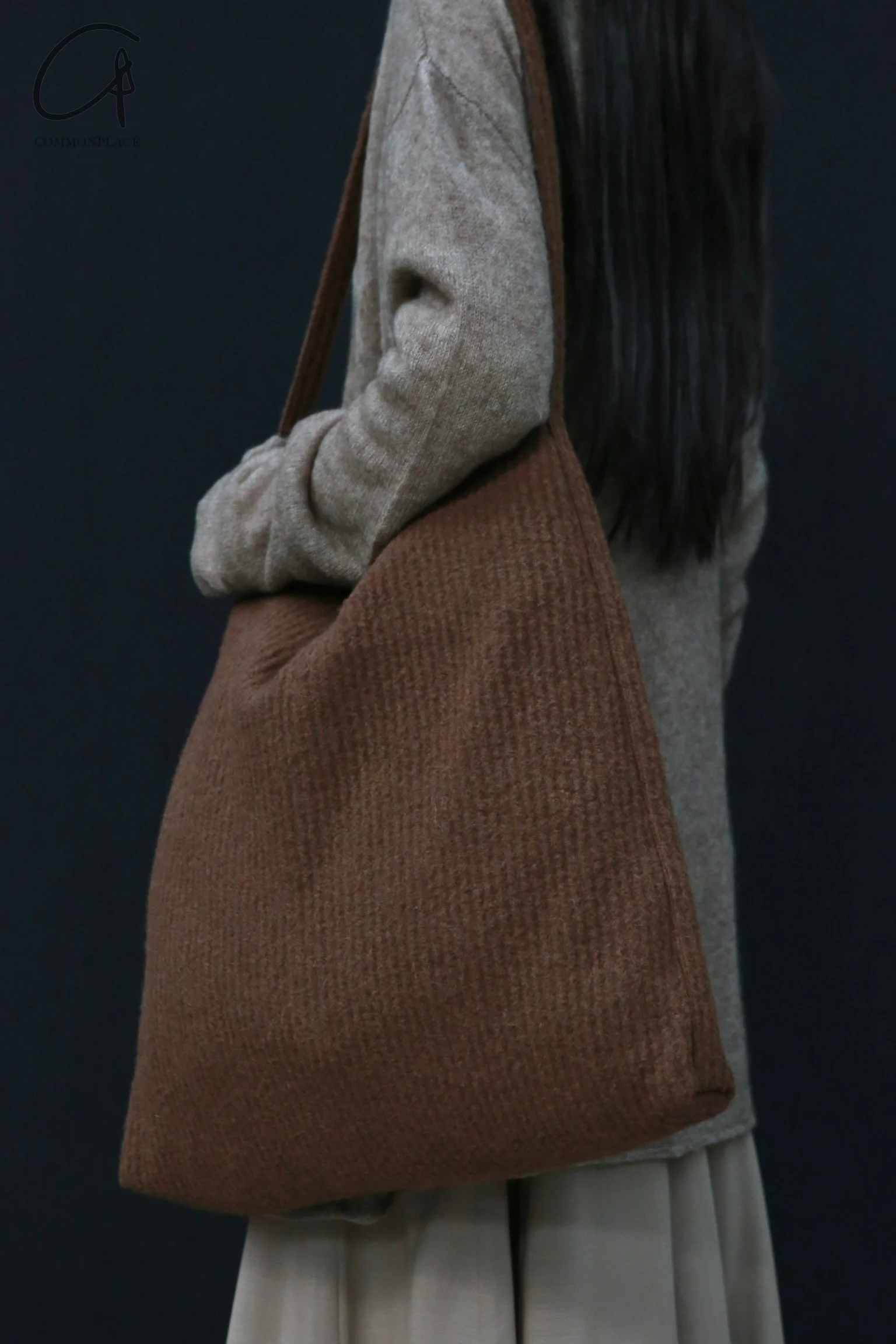 RUOHAN 24 Autumn and Winter Brown Striped Wool Artist Bag RH-RHACC149AW24-ZONG Brown - Image 10