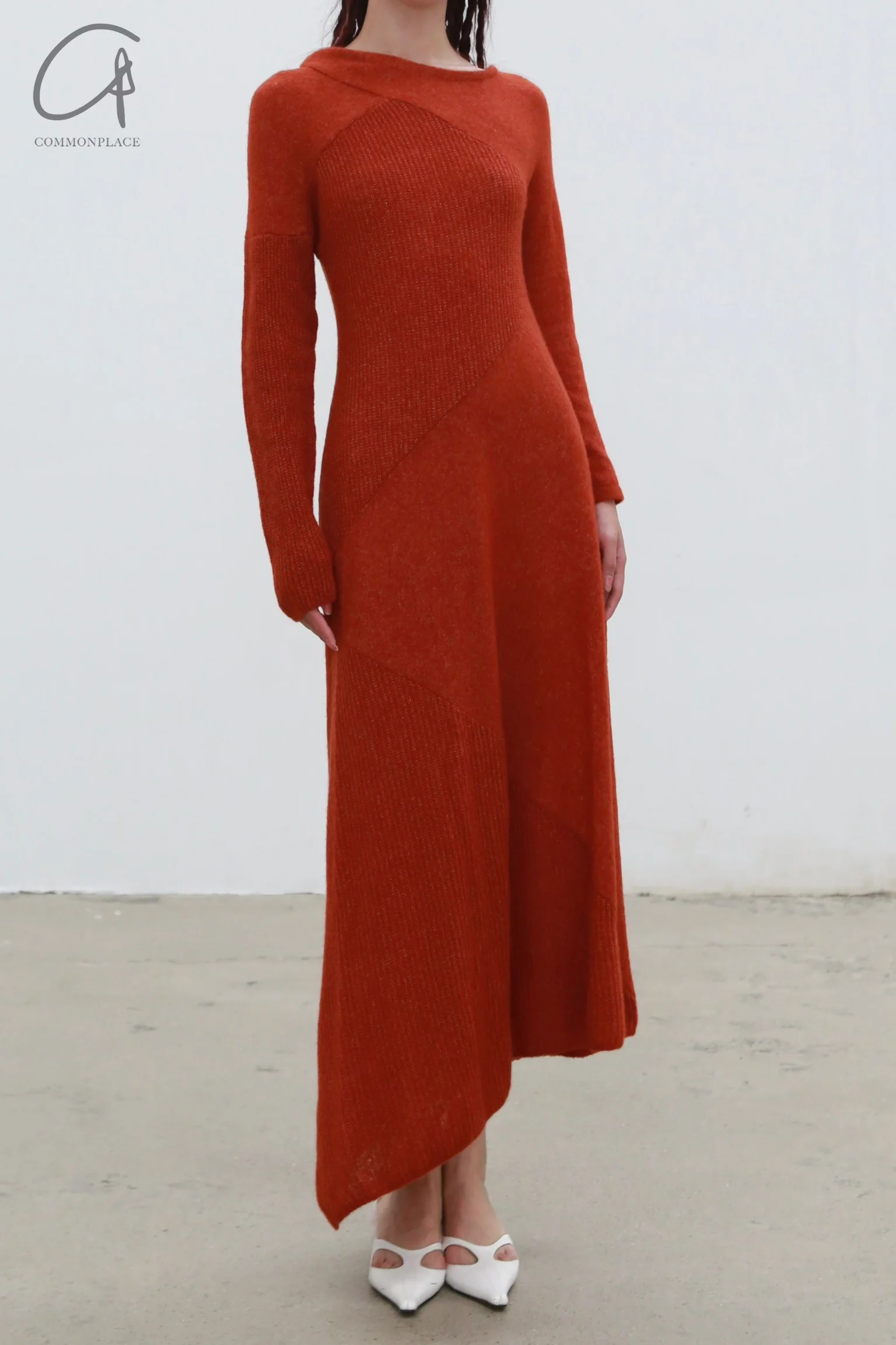 RUOHAN 24 autumn and winter collage cashmere dress RH-RH-RHKN154AW24-XH rust red RHKN152AW24