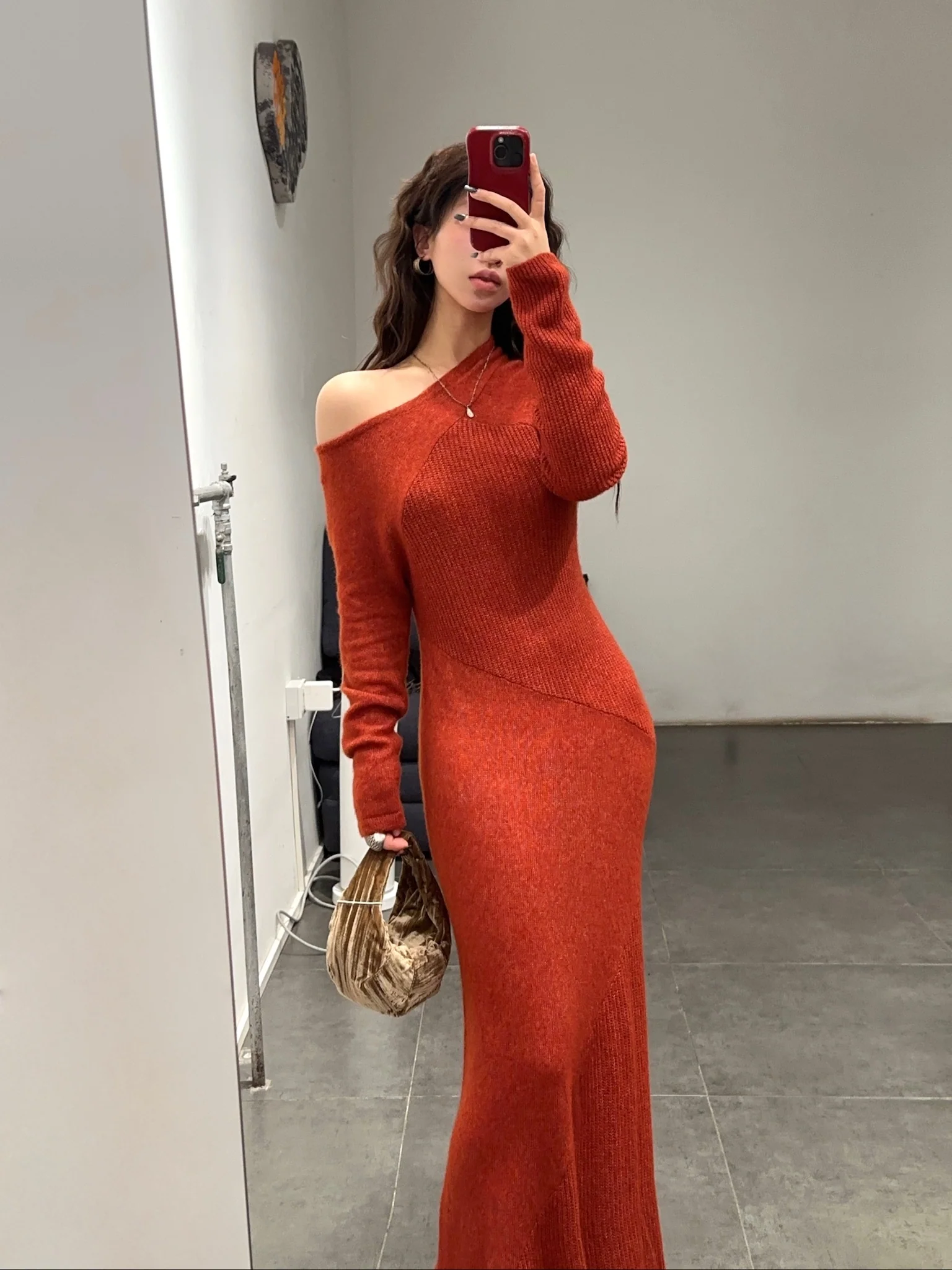 RUOHAN 24 autumn and winter collage cashmere dress RH-RH-RHKN154AW24-XH rust red RHKN152AW24 - Image 8