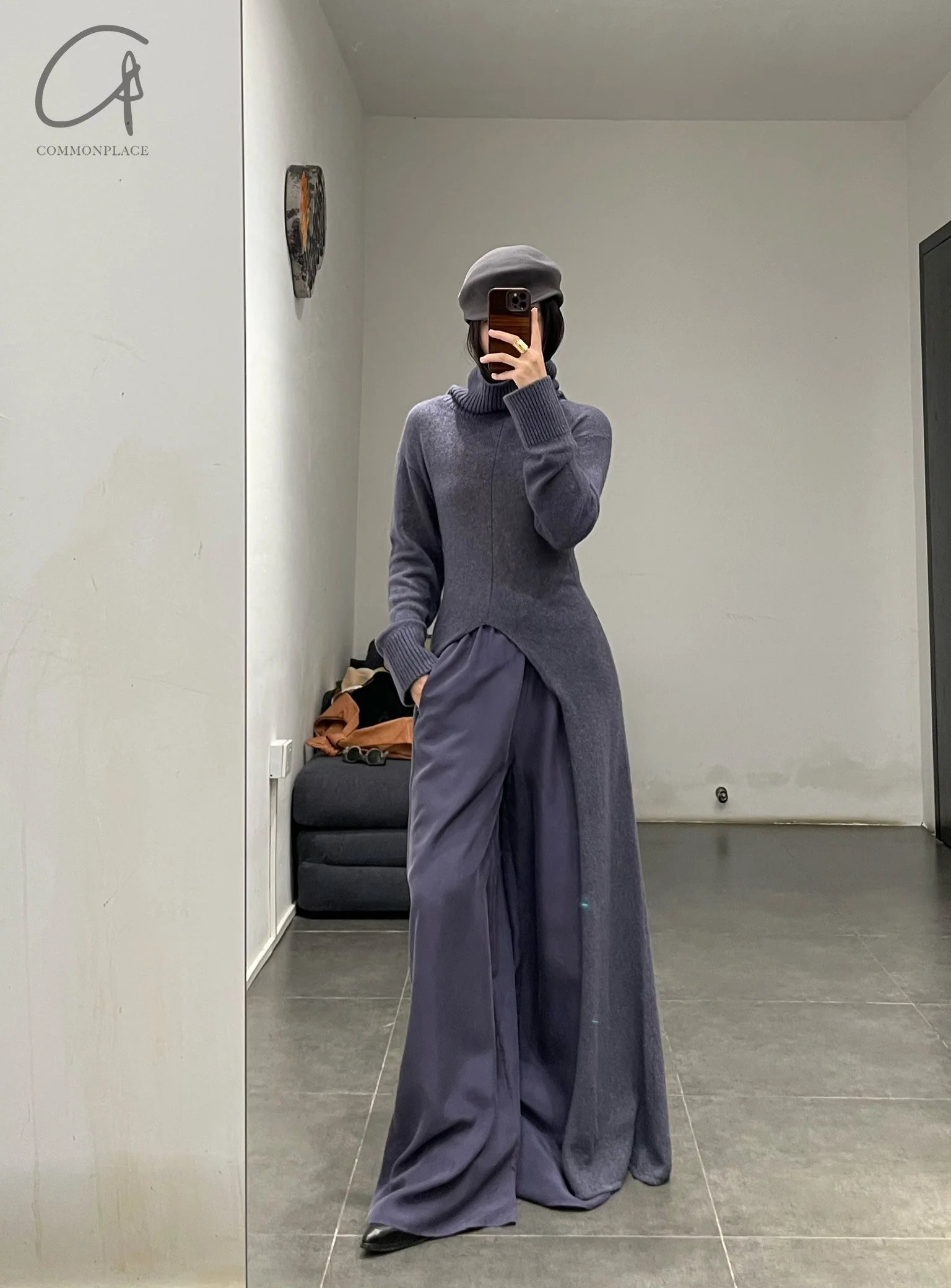 RUOHAN 24 Autumn and Winter High Neck Slit Cashmere Dress RH-RHKN117AW24-LAN Dark Blue - Image 10