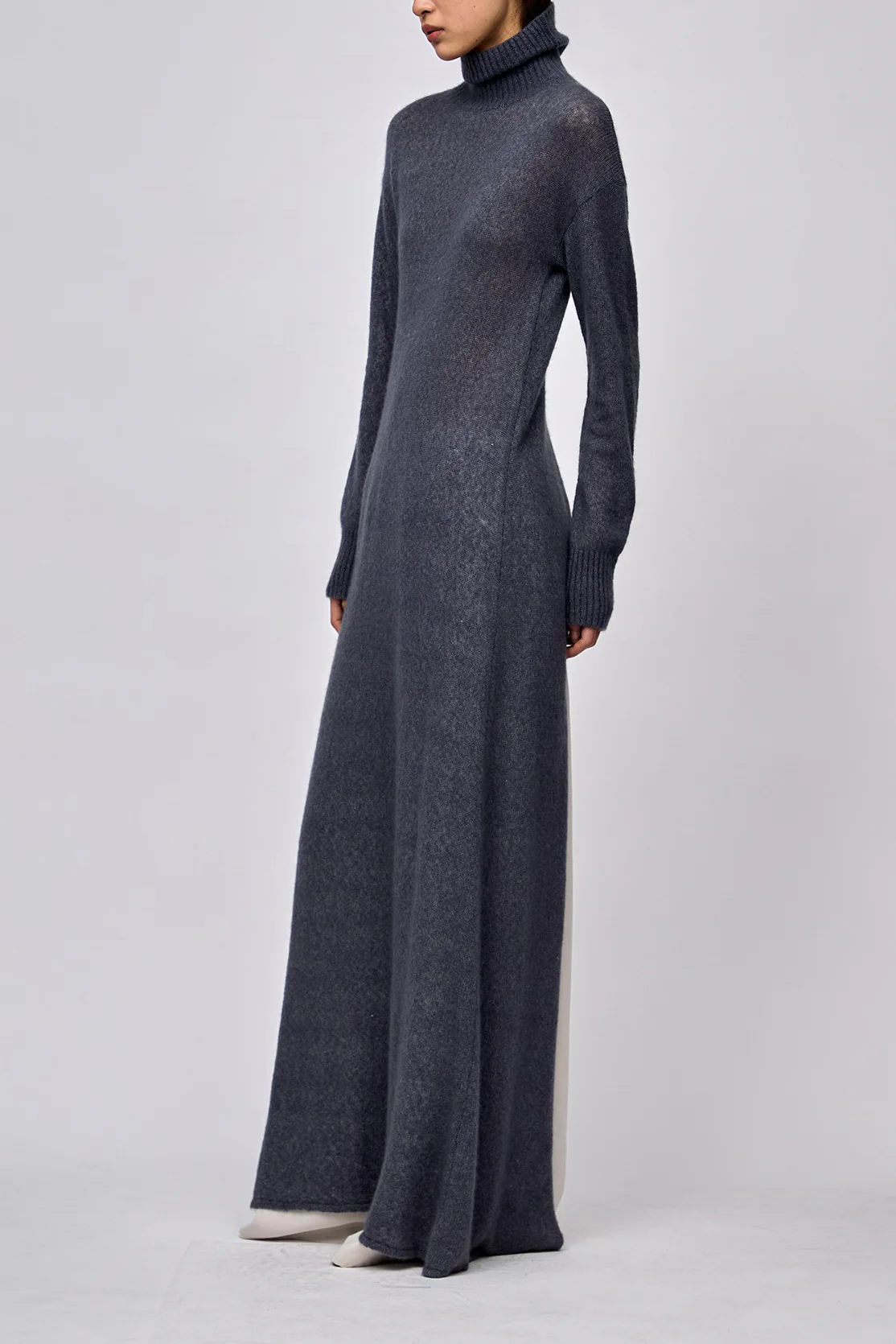 RUOHAN 24 Autumn and Winter High Neck Slit Cashmere Dress RH-RHKN117AW24-LAN Dark Blue - Image 3