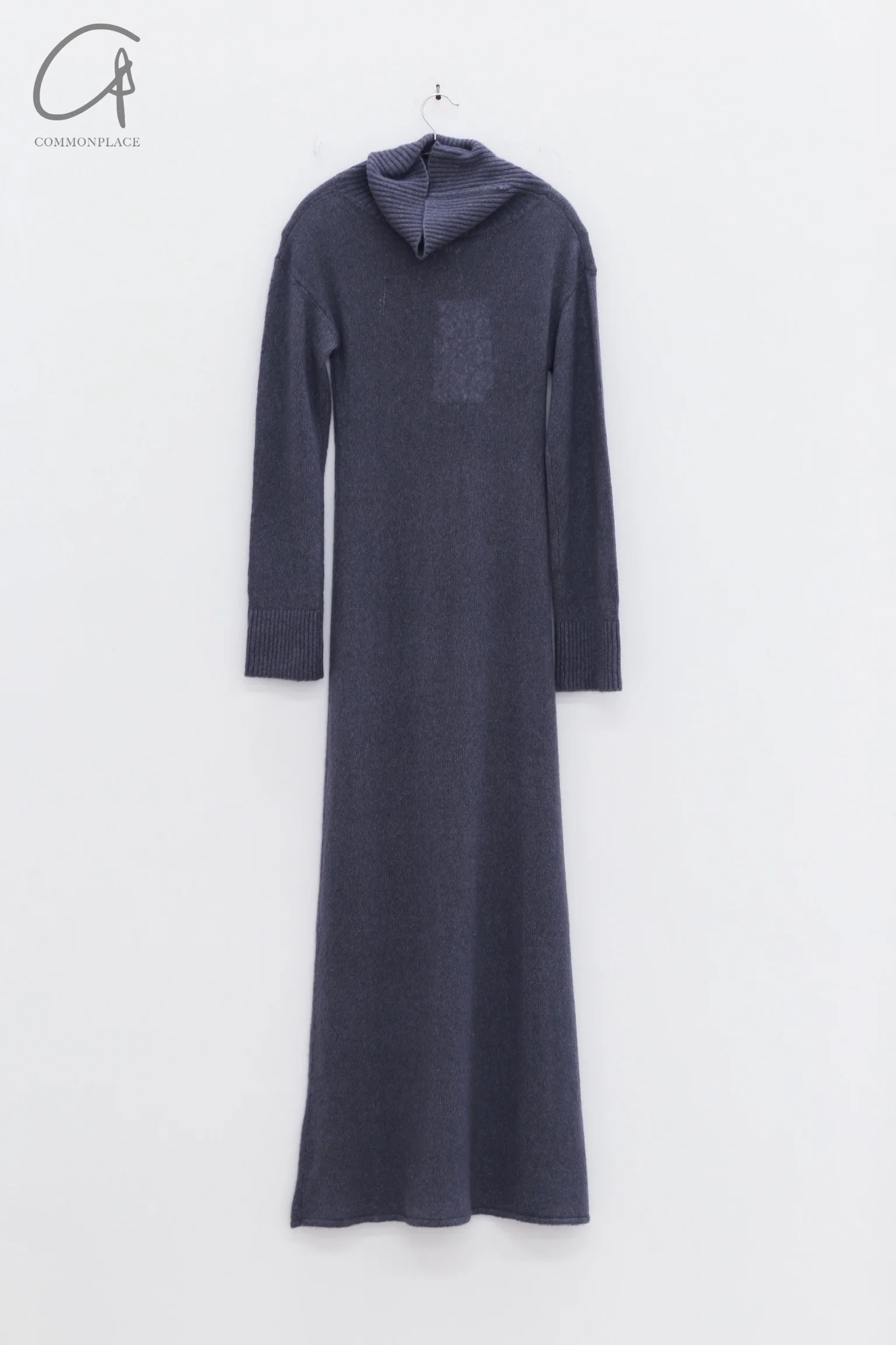 RUOHAN 24 Autumn and Winter High Neck Slit Cashmere Dress RH-RHKN117AW24-LAN Dark Blue - Image 5