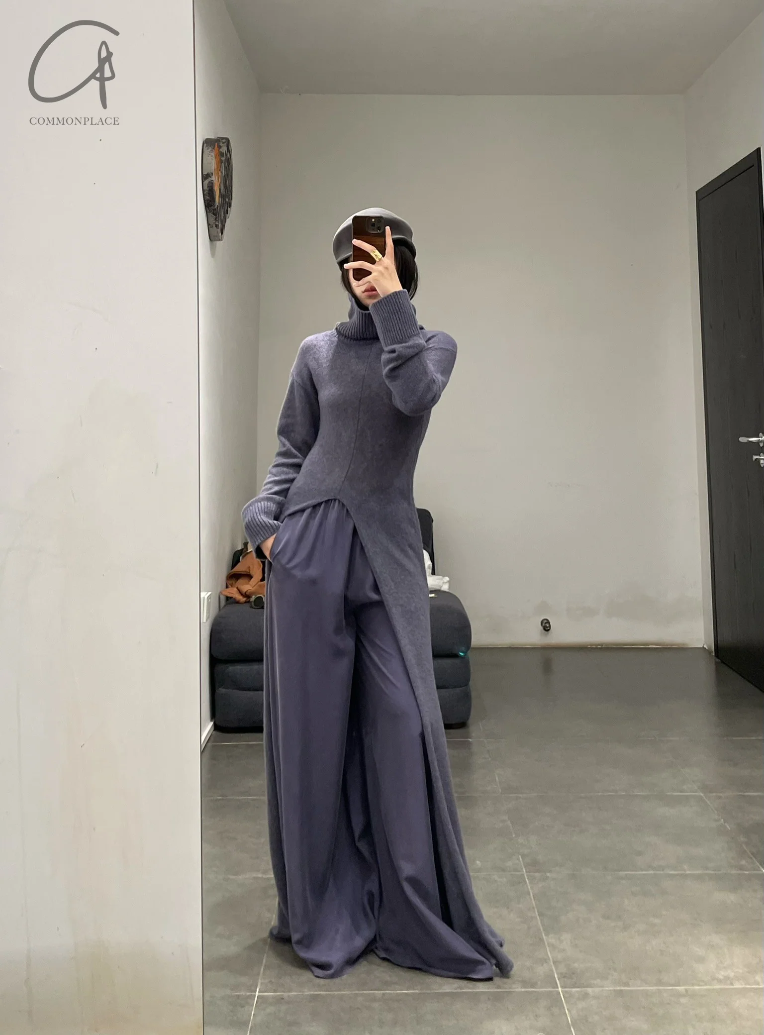 RUOHAN 24 Autumn and Winter High Neck Slit Cashmere Dress RH-RHKN117AW24-LAN Dark Blue - Image 9
