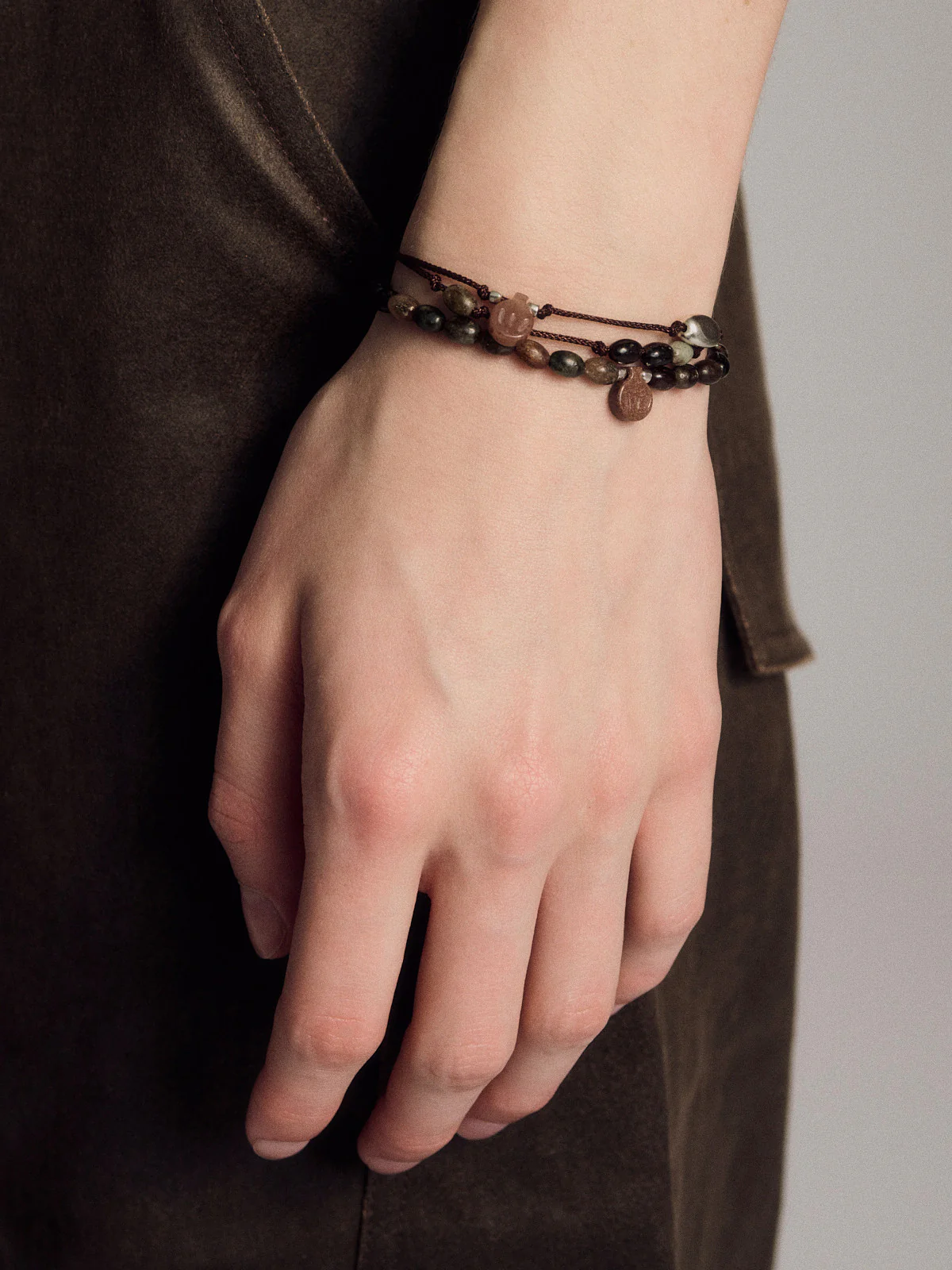 SALE E PEPE Black Mica Pebble Teapot/Yellow Agate Topaz Wine Pot Beaded Bracelet SEP-SP05A12-HHY Black/Red/Silver (SP05A11) - Image 6