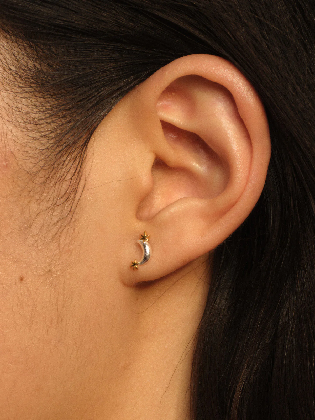SALE E PEPE Christmas Collection Sterling Silver Gold-Plated Two-Tone Star and Moon Earrings SEP-SPCME03-YJ Silver/Gold - Image 4