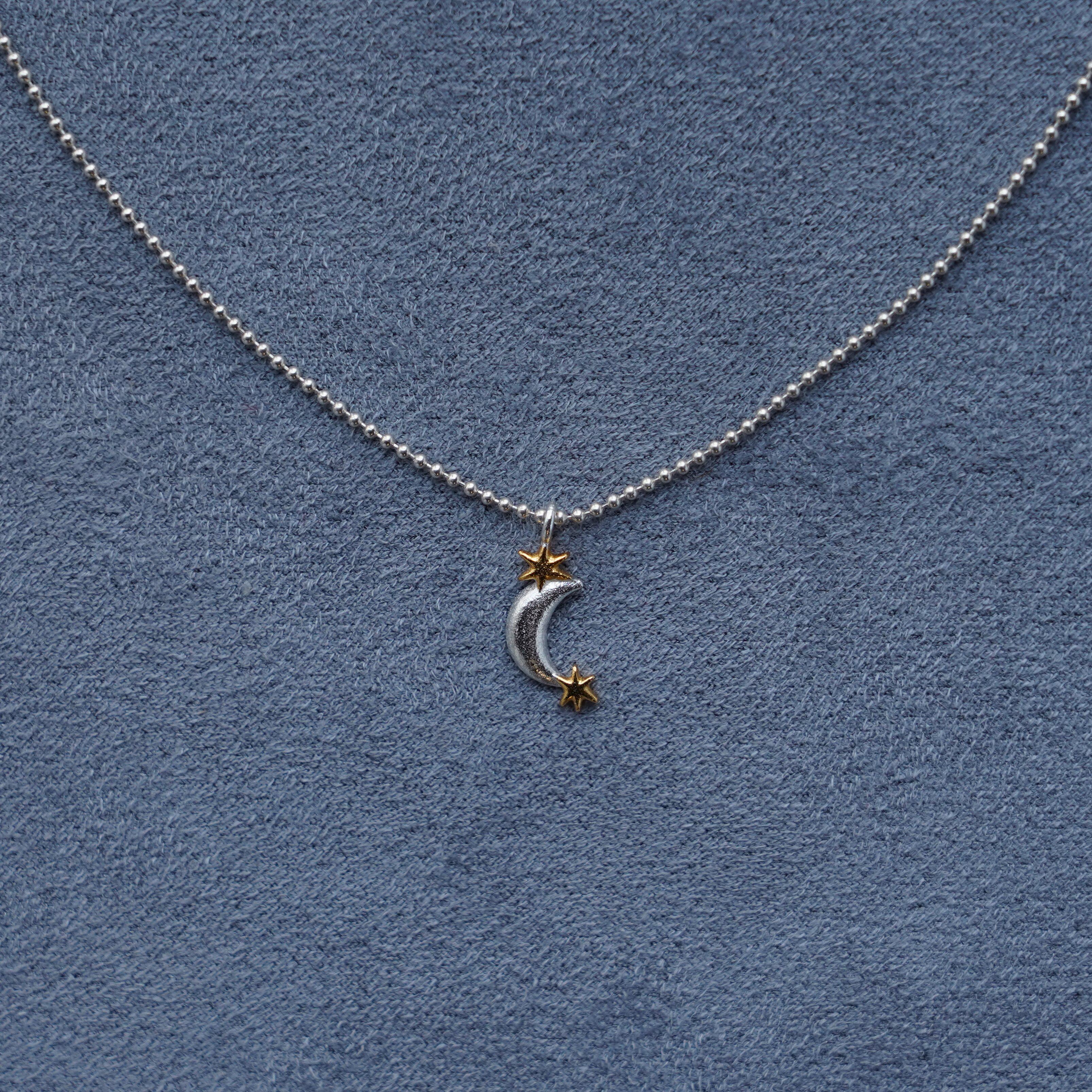 SALE E PEPE Christmas Collection Sterling Silver Gold-Plated Two-Tone Star and Moon Necklace SEP-SPCMN02-YJ Silver/Gold - Image 2