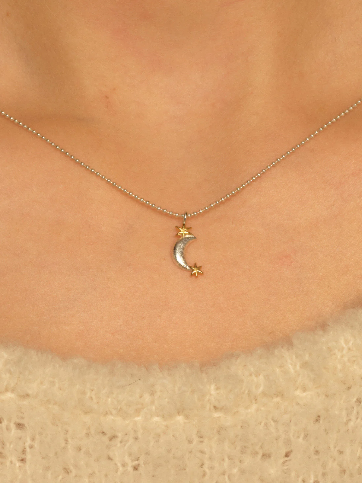 SALE E PEPE Christmas Collection Sterling Silver Gold-Plated Two-Tone Star and Moon Necklace SEP-SPCMN02-YJ Silver/Gold - Image 6