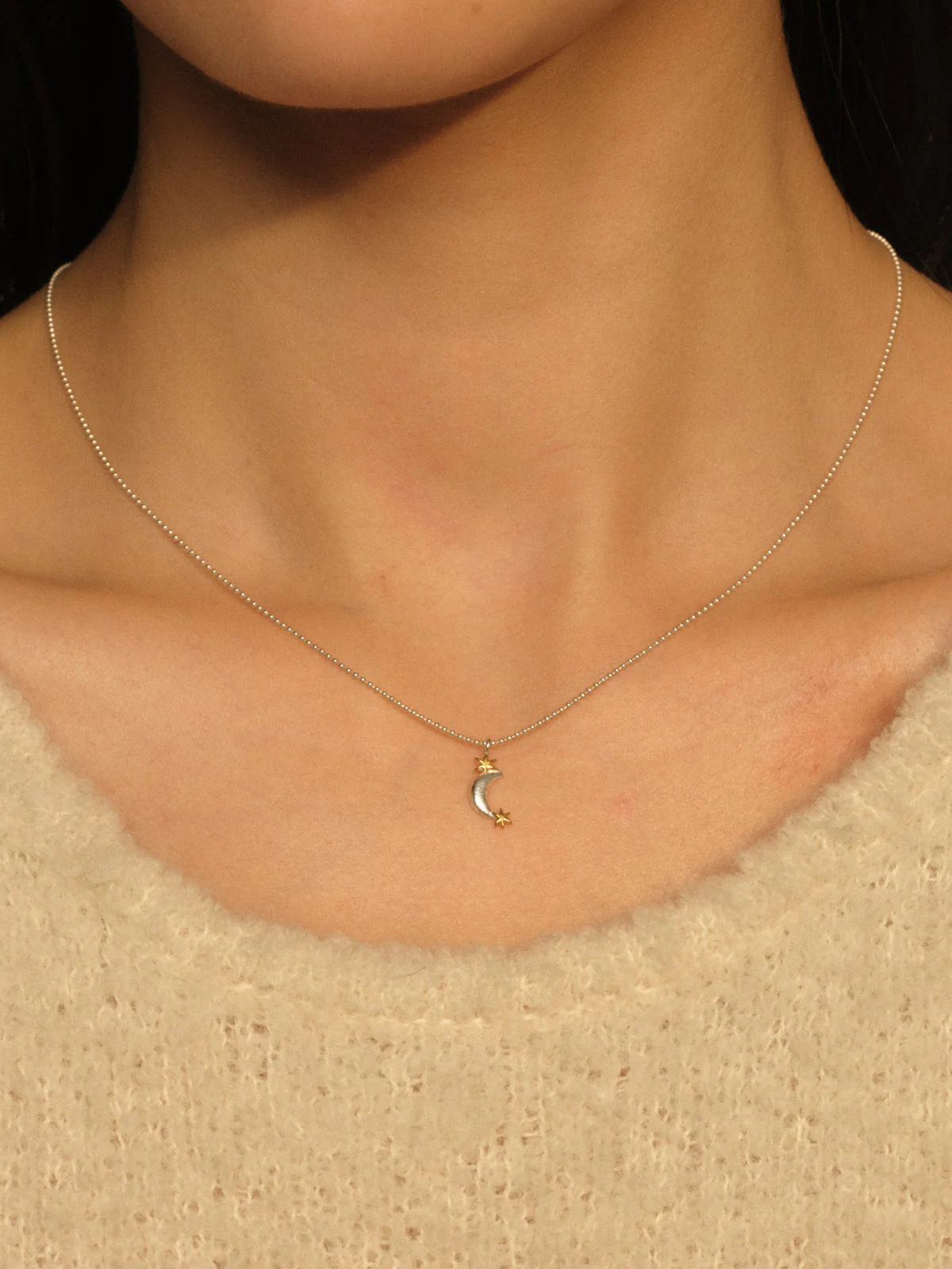 SALE E PEPE Christmas Collection Sterling Silver Gold-Plated Two-Tone Star and Moon Necklace SEP-SPCMN02-YJ Silver/Gold - Image 7