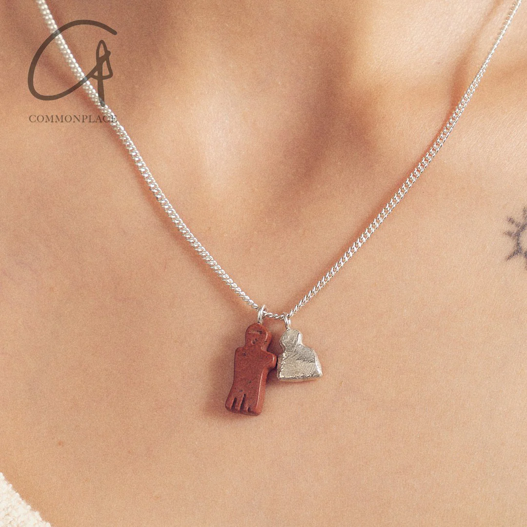 SALE E PEPE Sterling Silver Red Pebble Photo Necklace SEP-SP02N09-HONGYIN-F Red - Image 4