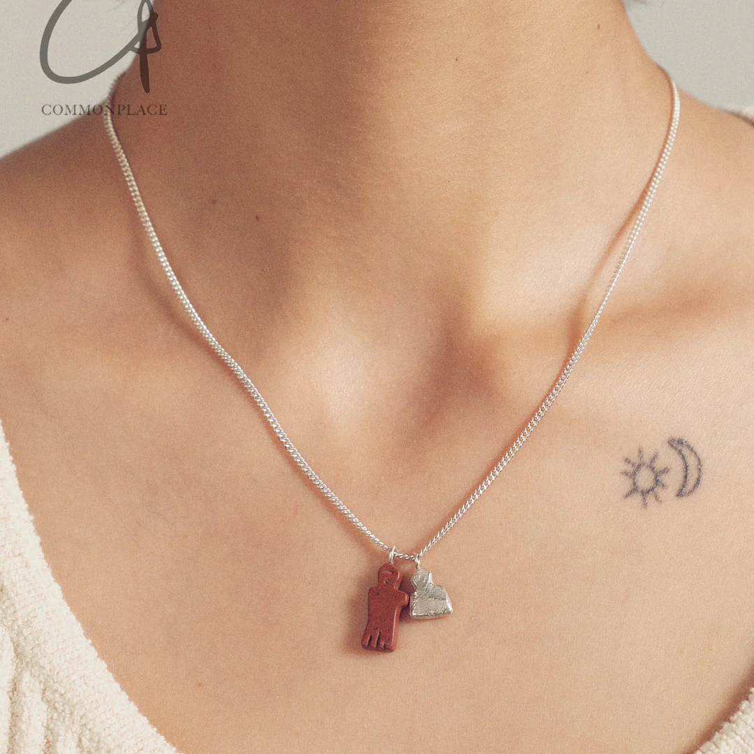 SALE E PEPE Sterling Silver Red Pebble Photo Necklace SEP-SP02N09-HONGYIN-F Red - Image 5