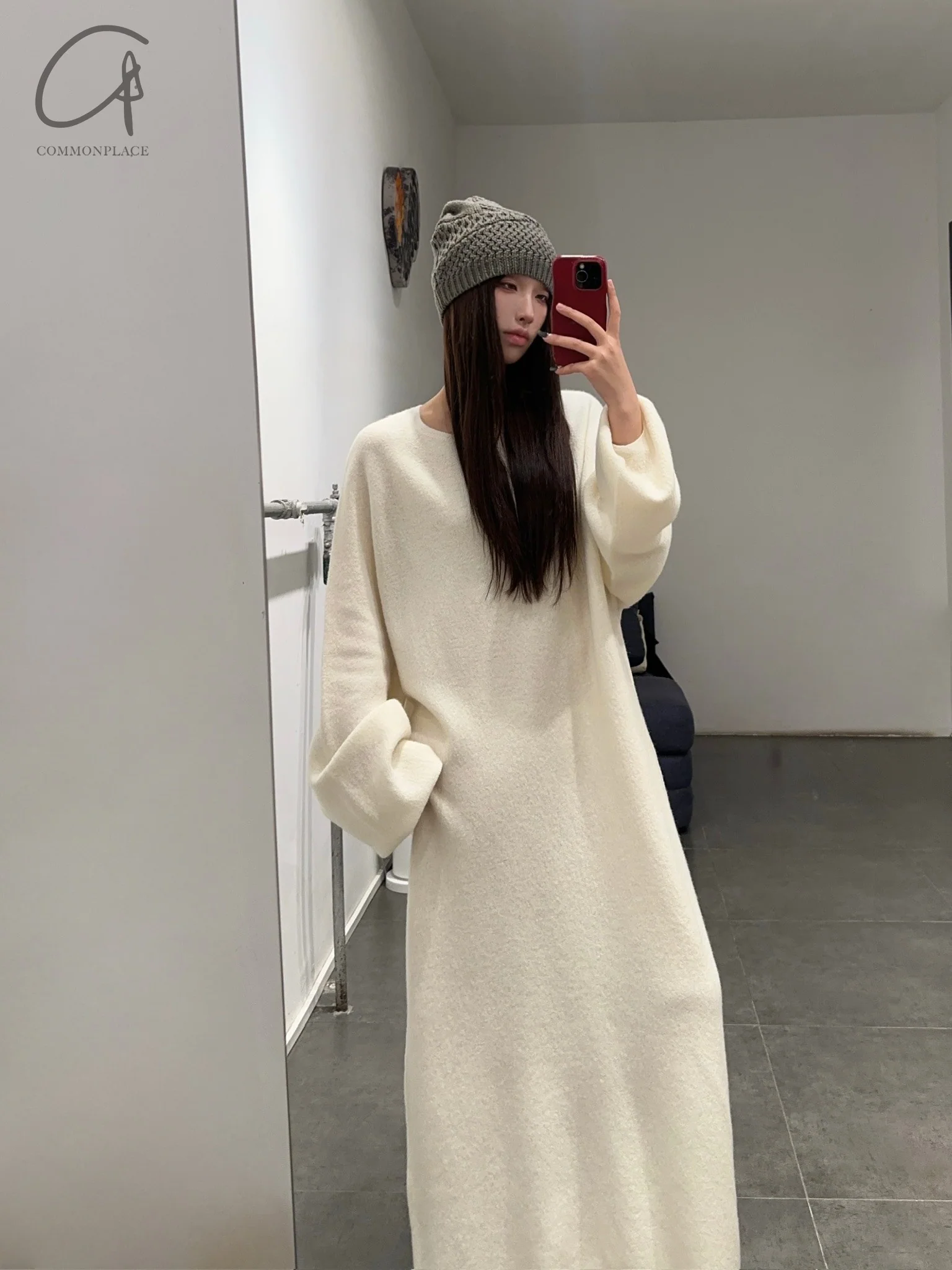 SWAYING 24 Autumn and Winter Seamless Strong Shrink Long Sleeve Dress SW-SW24AW2L12-BAI White - Image 5