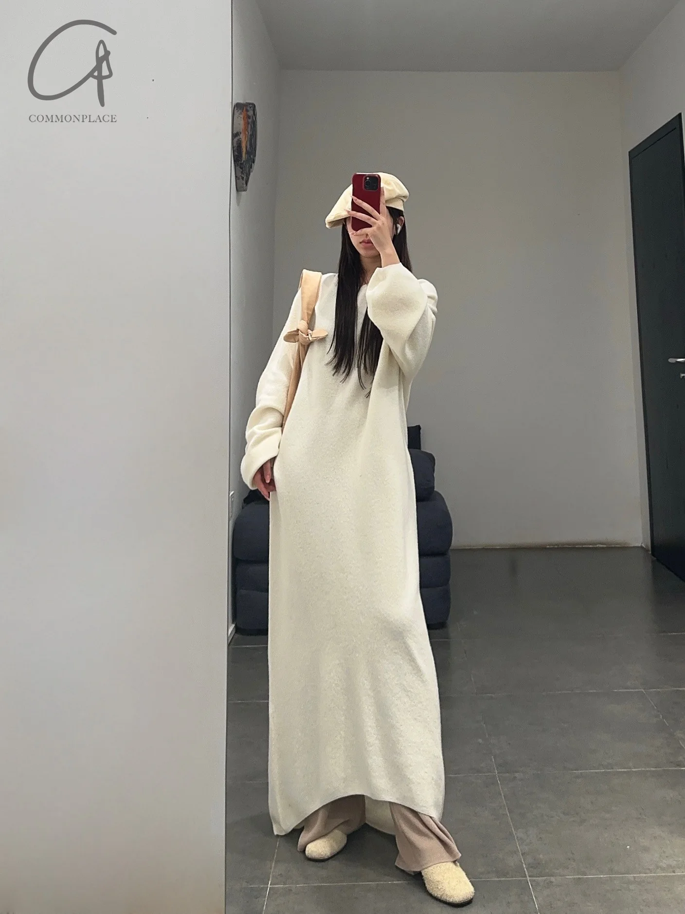 SWAYING 24 Autumn and Winter Seamless Strong Shrink Long Sleeve Dress SW-SW24AW2L12-BAI White - Image 7