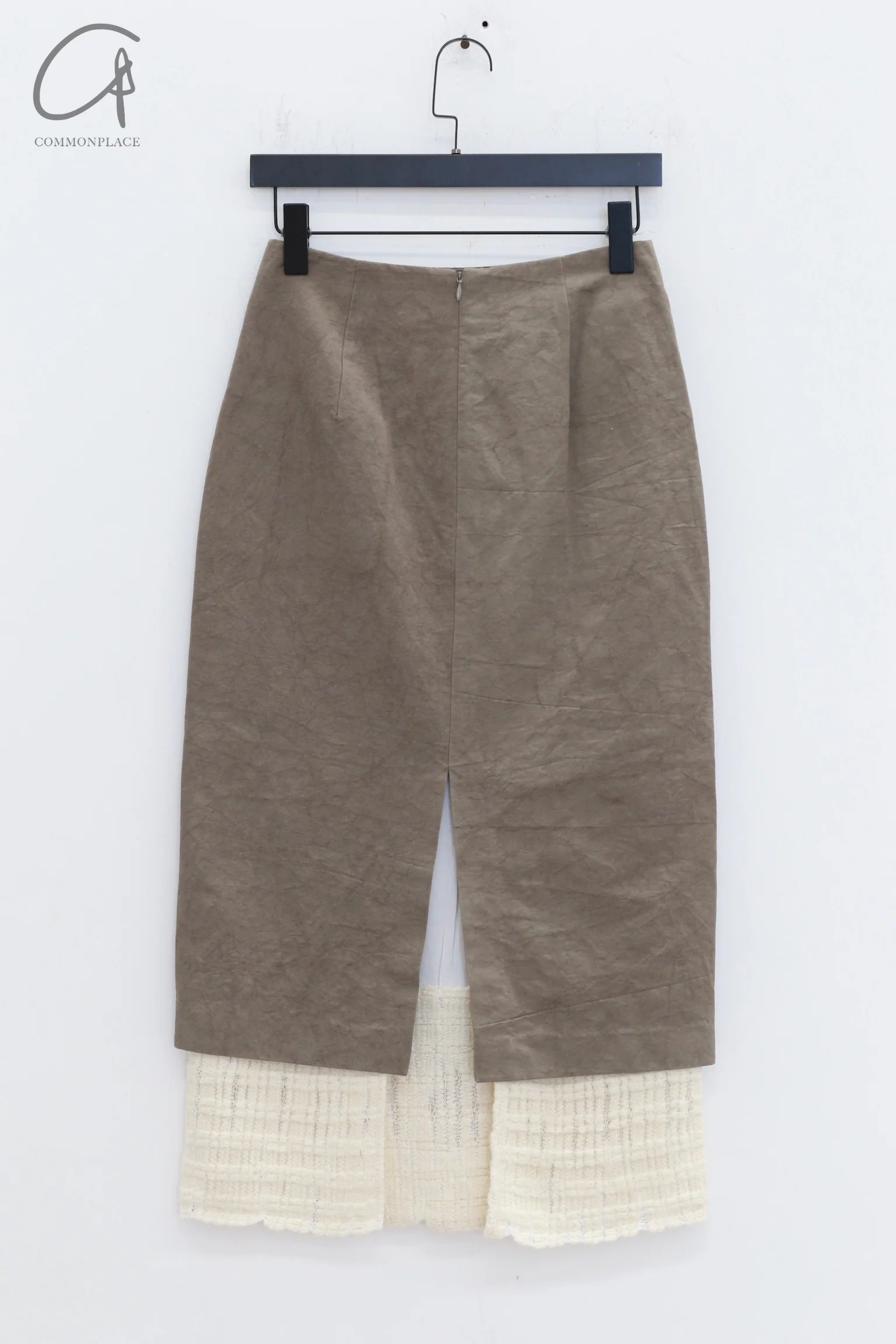 SWAYING 24 Autumn and Winter Wool Splicing Straight Skirt SW-SW24AW3B23-HUILV Gray Green - Image 2