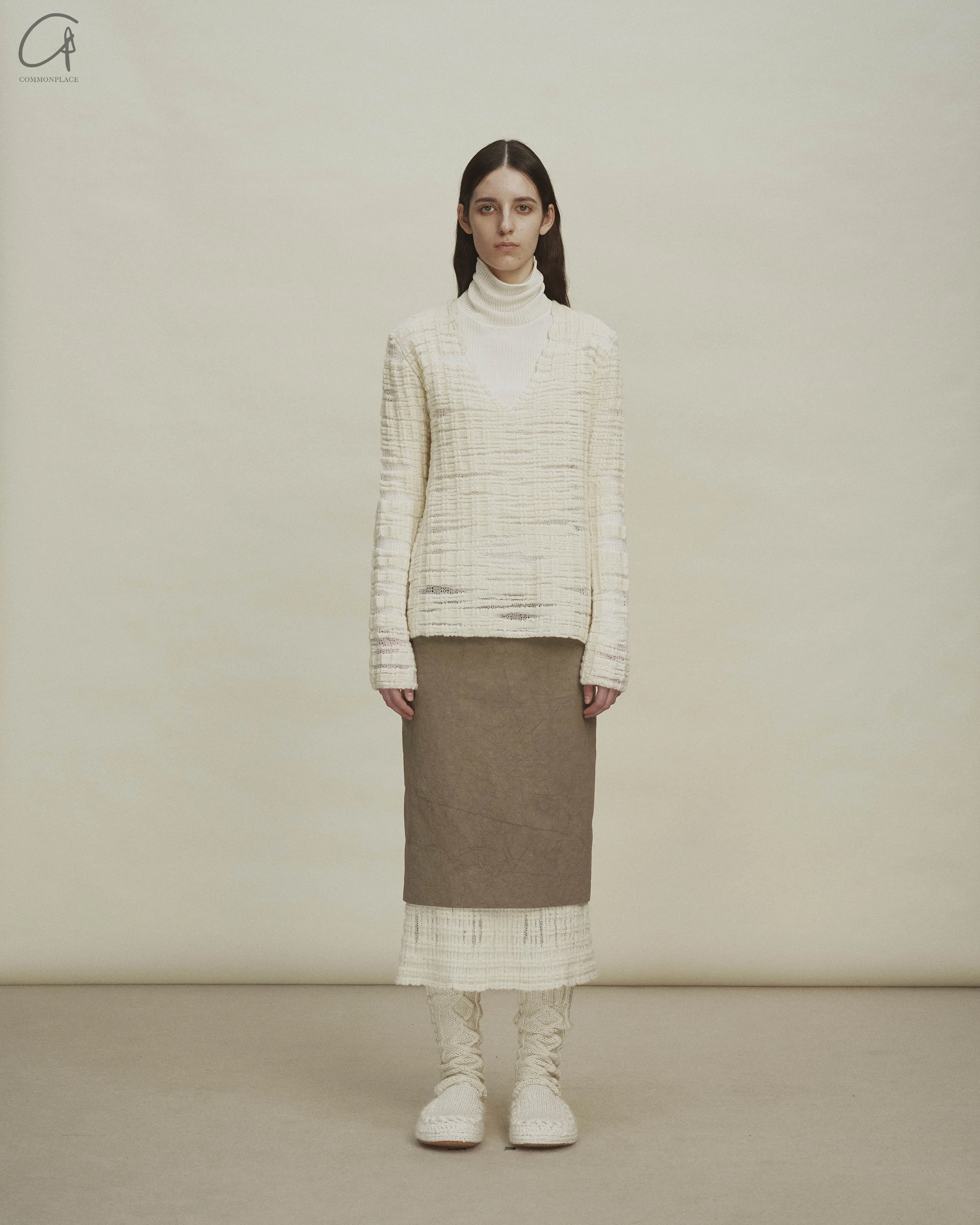 SWAYING 24 Autumn and Winter Wool Splicing Straight Skirt SW-SW24AW3B23-HUILV Gray Green - Image 7
