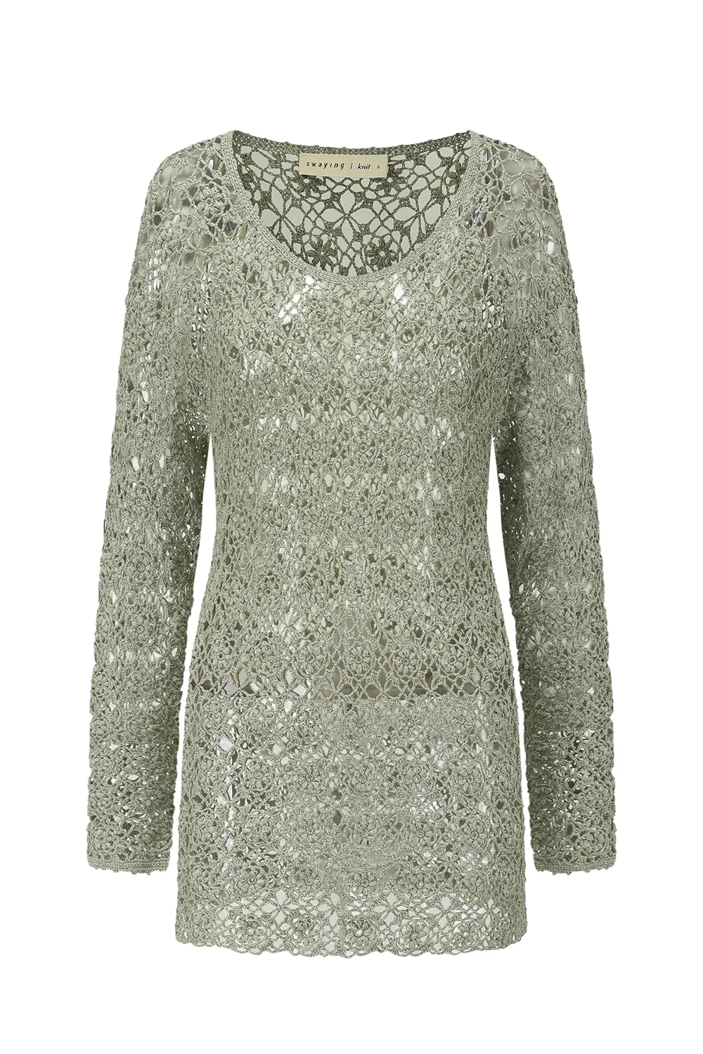 SWAYING 25 Autumn and Winter Crochet Silk Cotton Top SW-SW25AW1T16C3S2-HL Gray Green