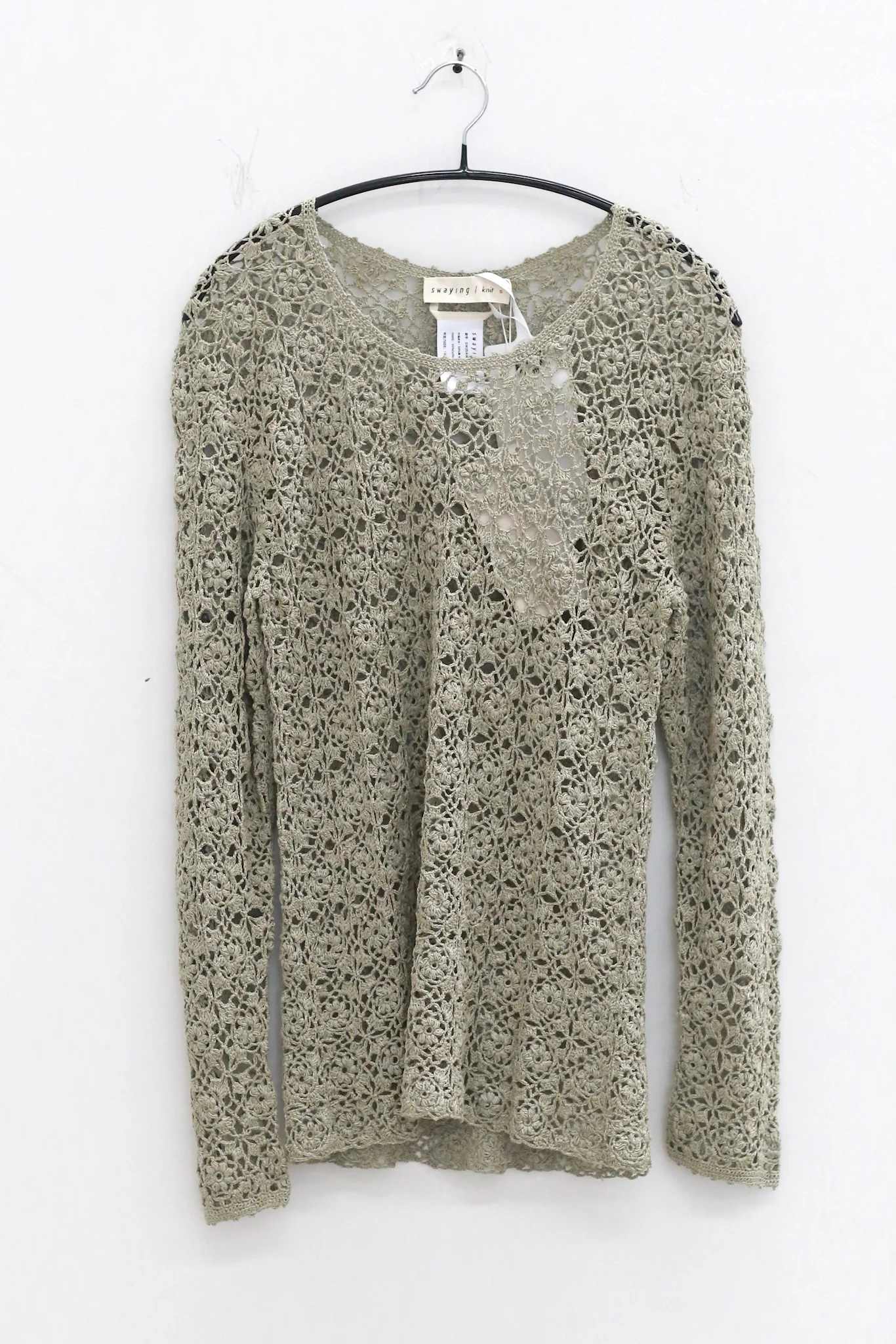 SWAYING 25 Autumn and Winter Crochet Silk Cotton Top SW-SW25AW1T16C3S2-HL Gray Green - Image 2