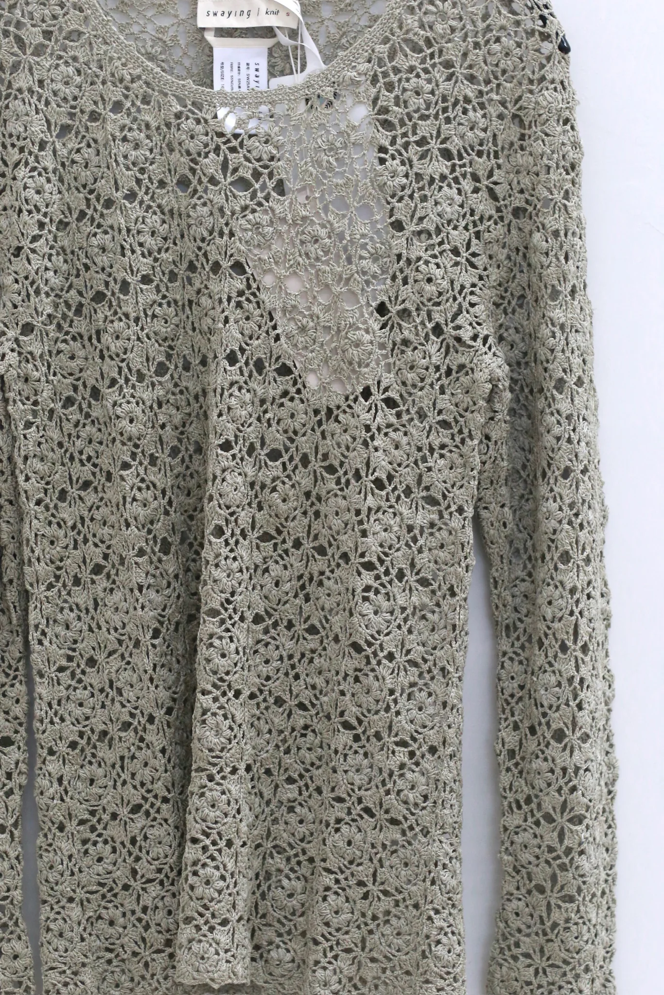 SWAYING 25 Autumn and Winter Crochet Silk Cotton Top SW-SW25AW1T16C3S2-HL Gray Green - Image 3