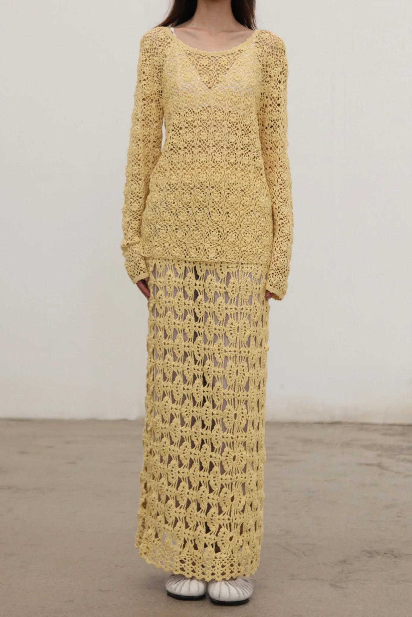 SWAYING 25 Autumn/Winter Crochet Silk Cotton Top SW-SW25AW1T16C2S2-HUANG Yellow (SW-SW25AW1T16C2S4-HUANG) - Image 2