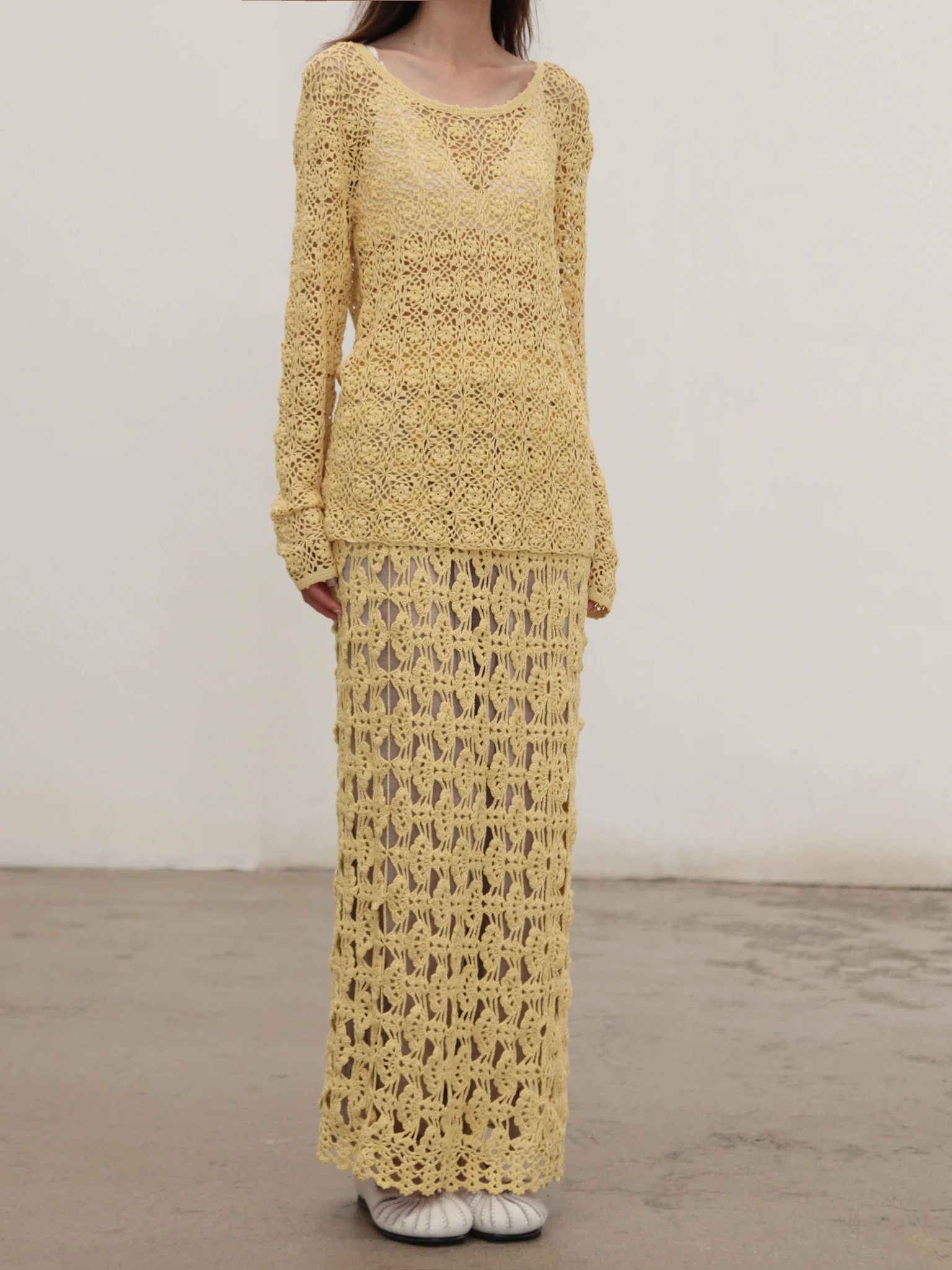 SWAYING 25 Autumn/Winter Crochet Silk Cotton Top SW-SW25AW1T16C2S2-HUANG Yellow (SW-SW25AW1T16C2S4-HUANG) - Image 3