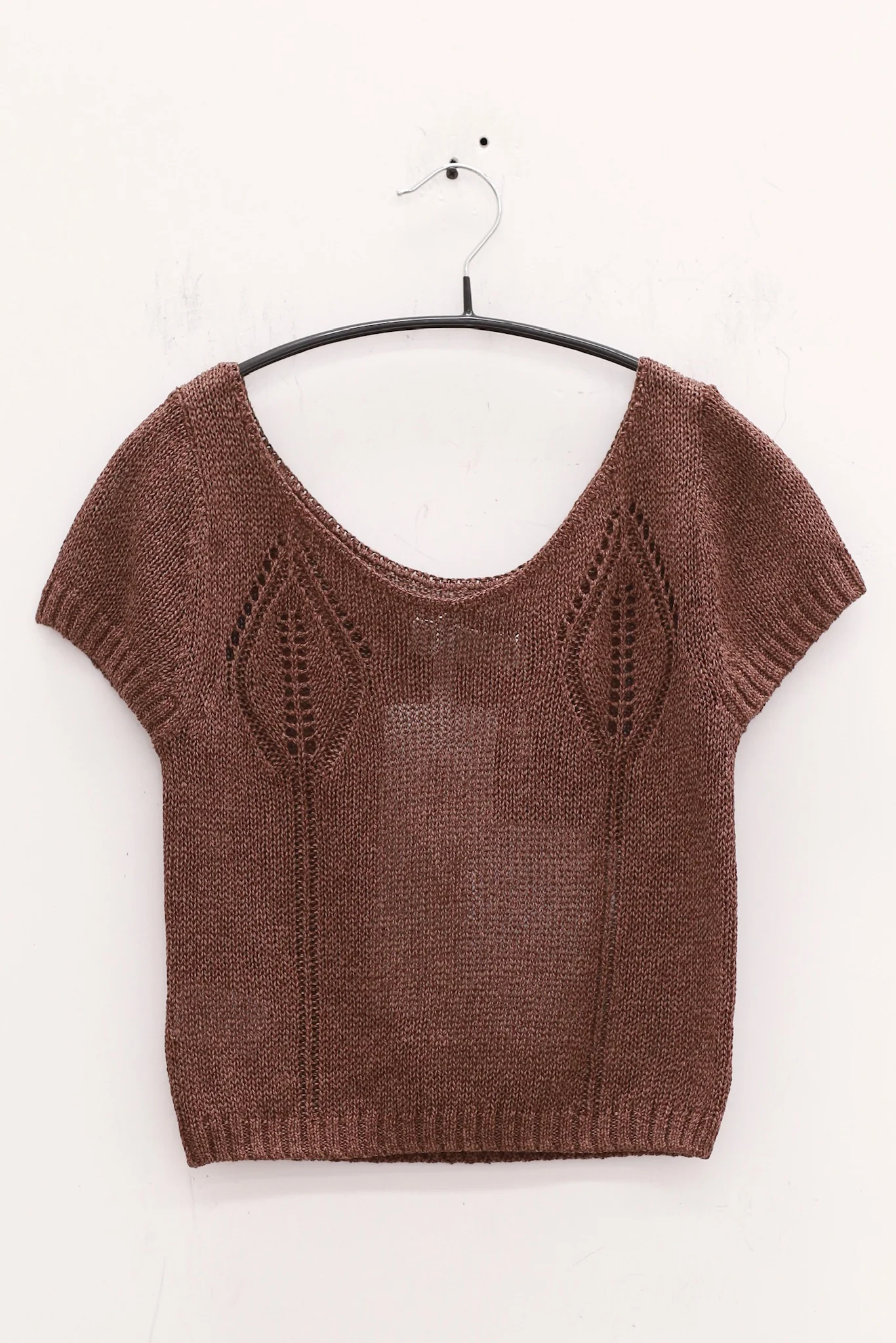 SWAYING 25 Early Autumn Shoulder Hollow Short Sleeve Knit Cardigan SW-SW25PF1T10C3-ZONG Brown - Image 2