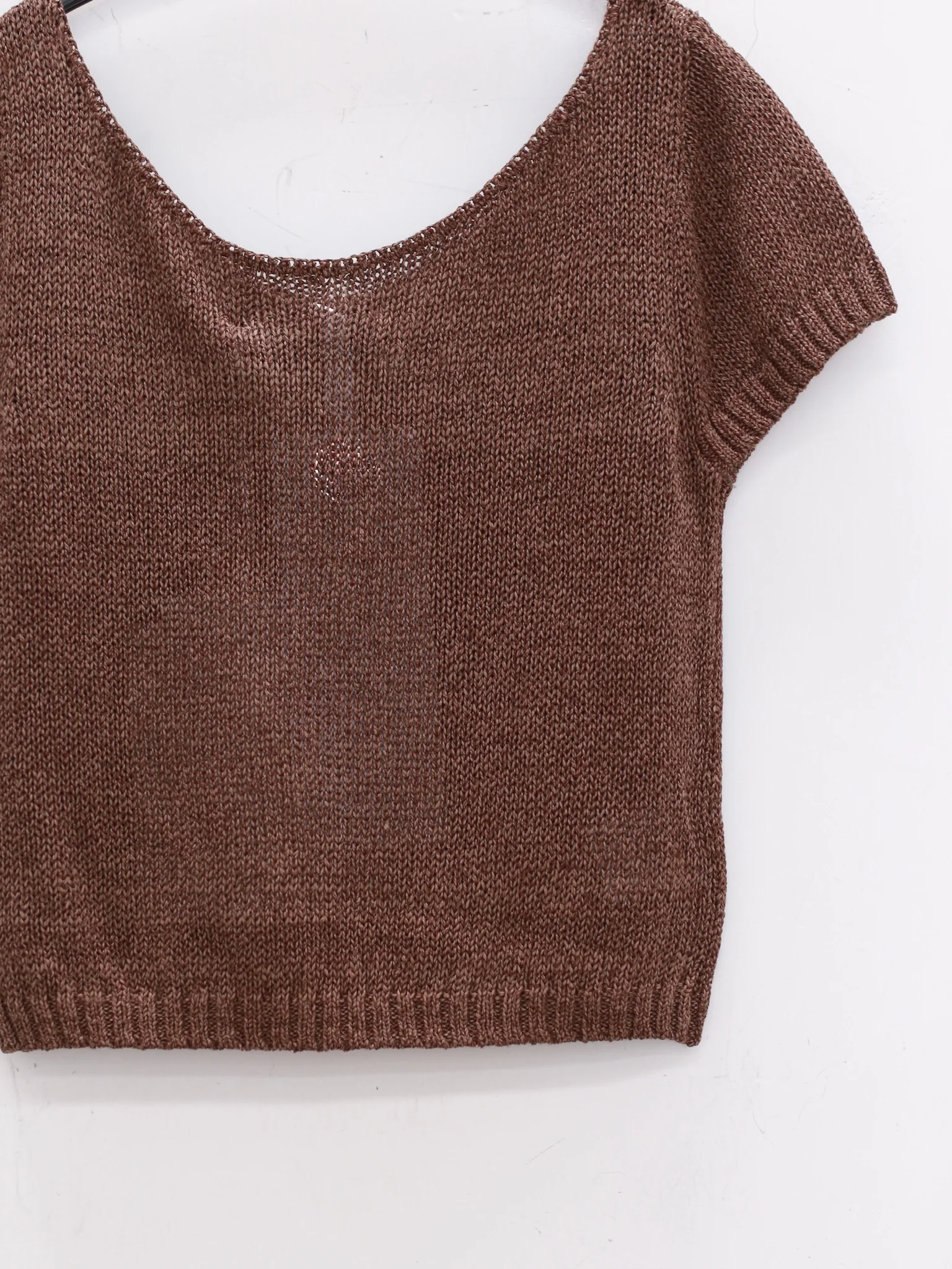 SWAYING 25 Early Autumn Shoulder Hollow Short Sleeve Knit Cardigan SW-SW25PF1T10C3-ZONG Brown - Image 4