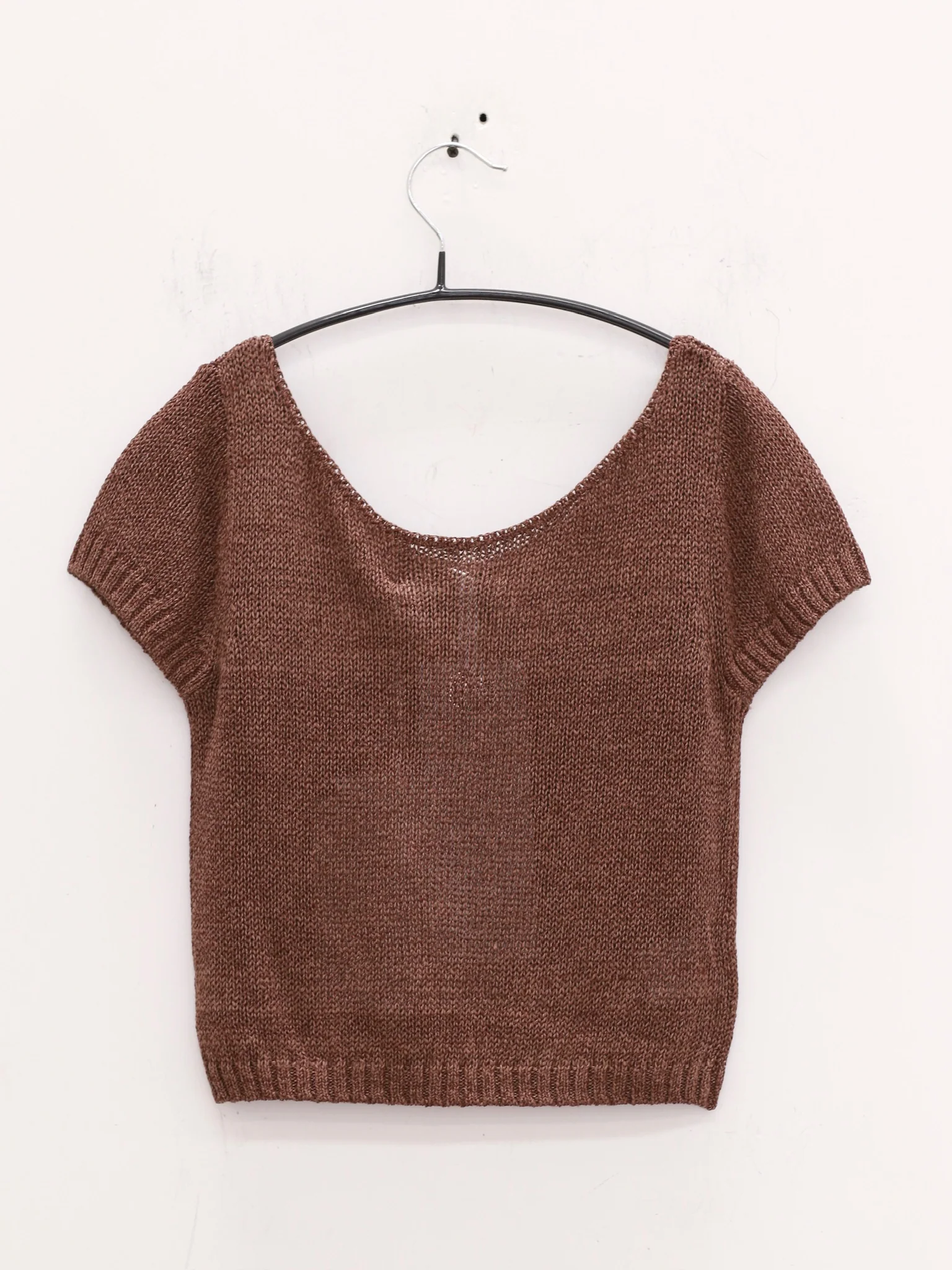 SWAYING 25 Early Autumn Shoulder Hollow Short Sleeve Knit Cardigan SW-SW25PF1T10C3-ZONG Brown - Image 5