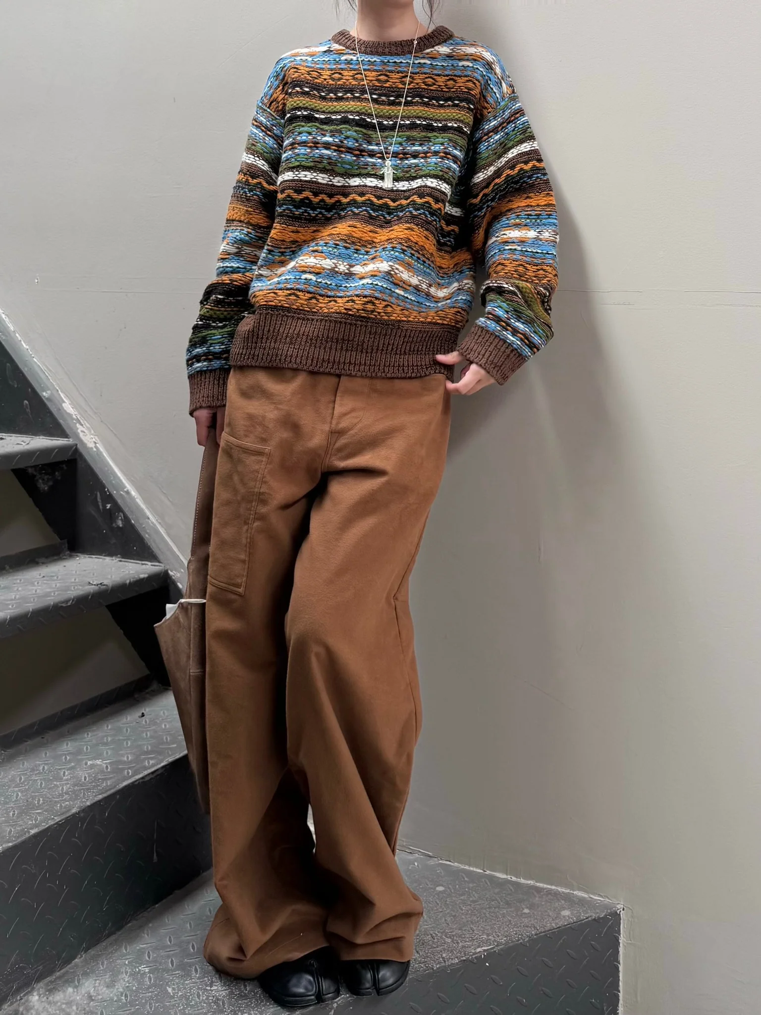 SWAYING 25 Fall/Winter Collection: Cotton Straight-Leg Pants with Fanned-Out Pockets (SW-SW25AW3B22C2S2-KF, Coffee) - Image 7