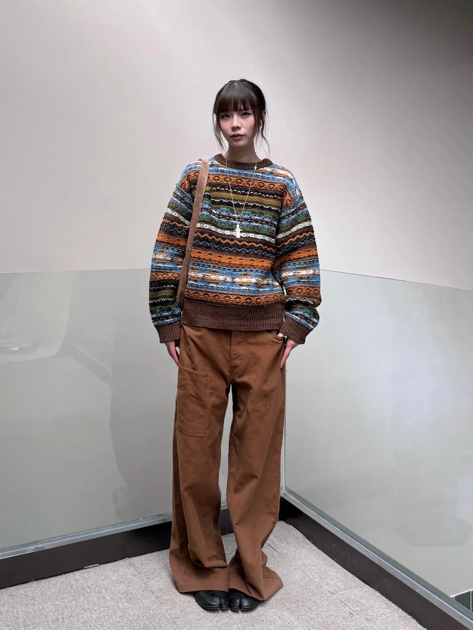 SWAYING 25 Fall/Winter Collection: Cotton Straight-Leg Pants with Fanned-Out Pockets (SW-SW25AW3B22C2S2-KF, Coffee) - Image 8