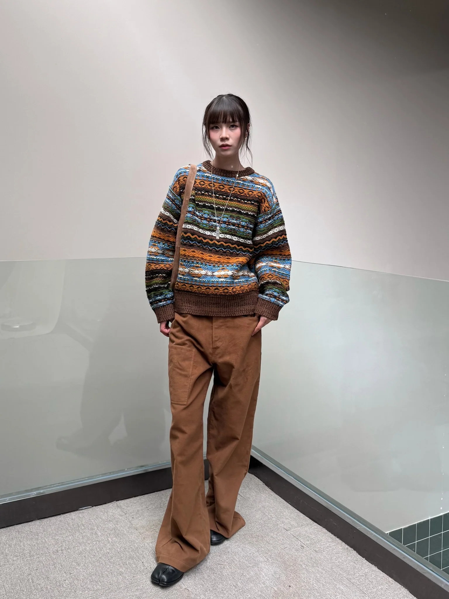 SWAYING 25 Fall/Winter Collection: Cotton Straight-Leg Pants with Fanned-Out Pockets (SW-SW25AW3B22C2S2-KF, Coffee) - Image 9