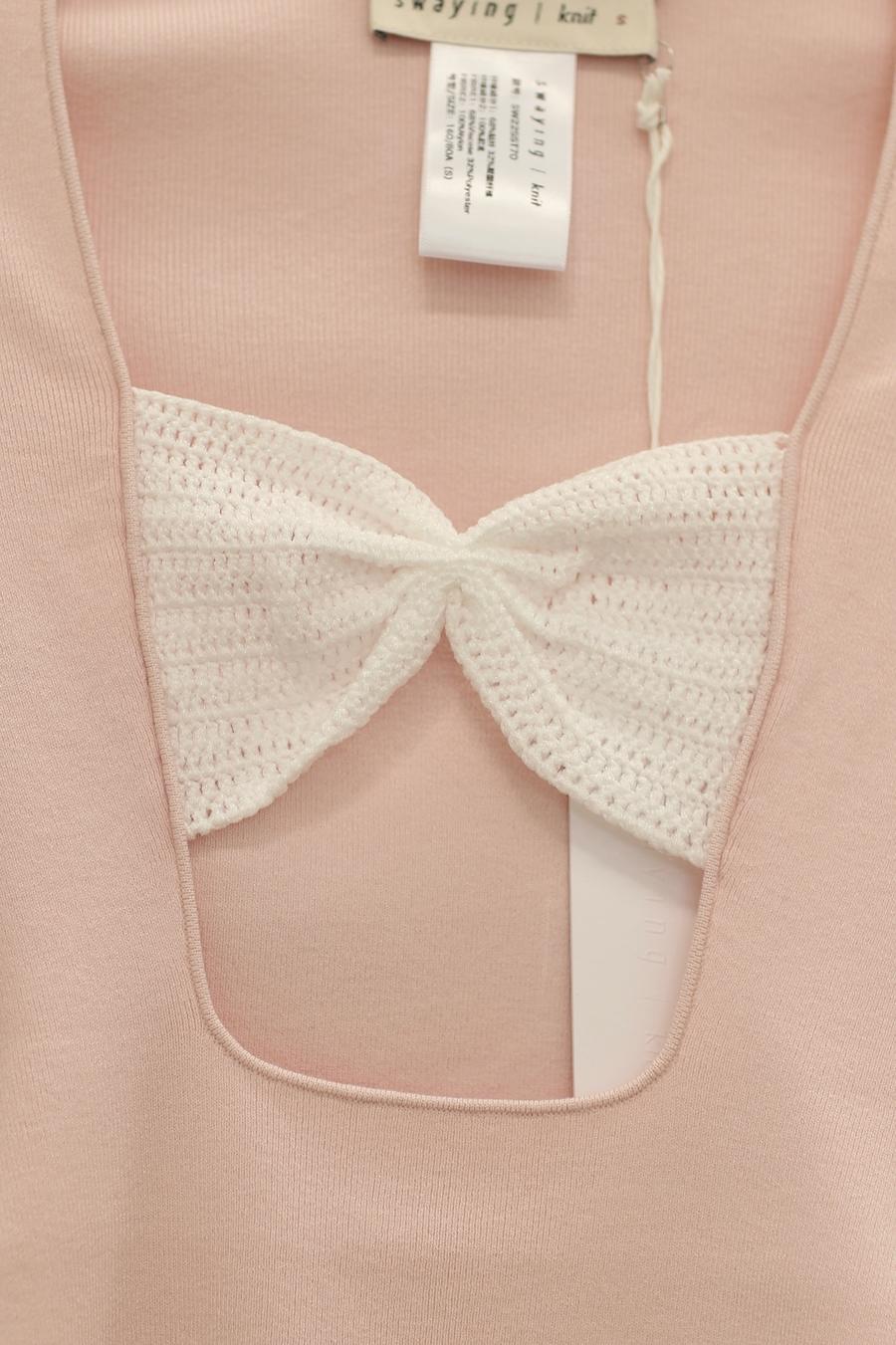 SWAYING/KNIT Bow Jumpsuit SW22SST70 Light Pink/White - Image 10