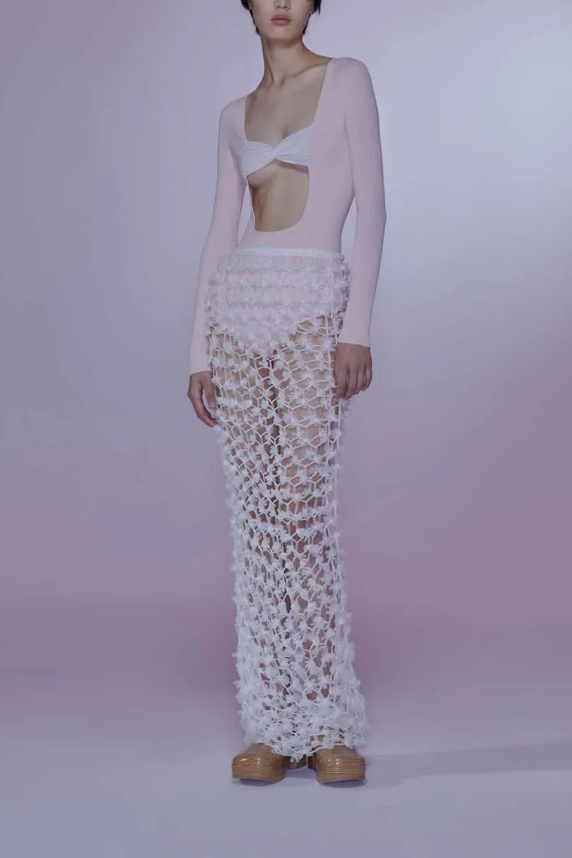 SWAYING/KNIT Bow Jumpsuit SW22SST70 Light Pink/White - Image 12