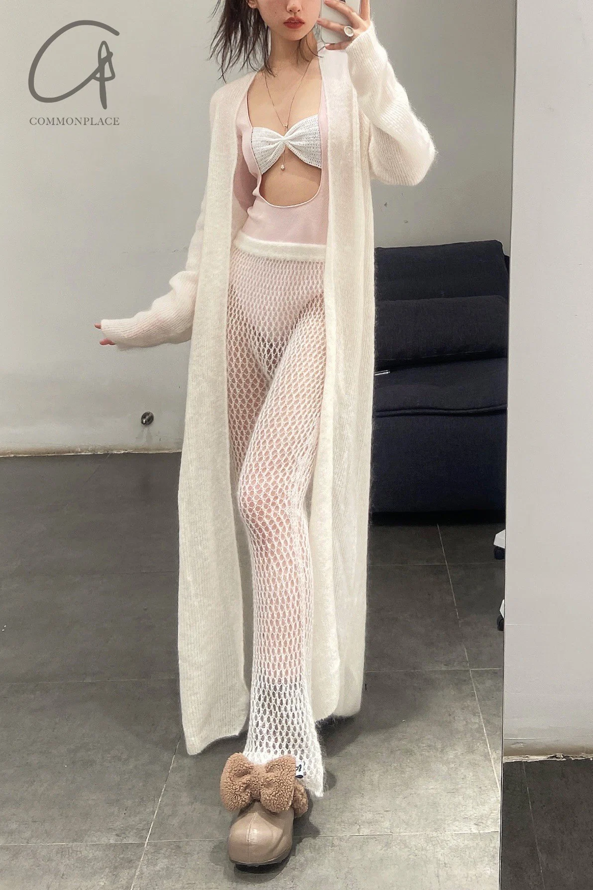 SWAYING/KNIT Bow Jumpsuit SW22SST70 Light Pink/White - Image 18