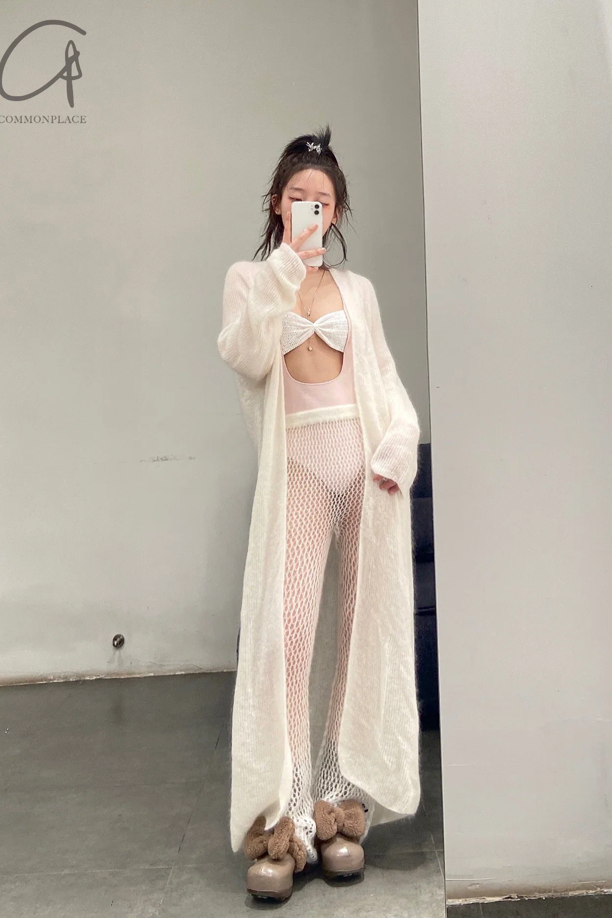 SWAYING/KNIT Bow Jumpsuit SW22SST70 Light Pink/White - Image 19