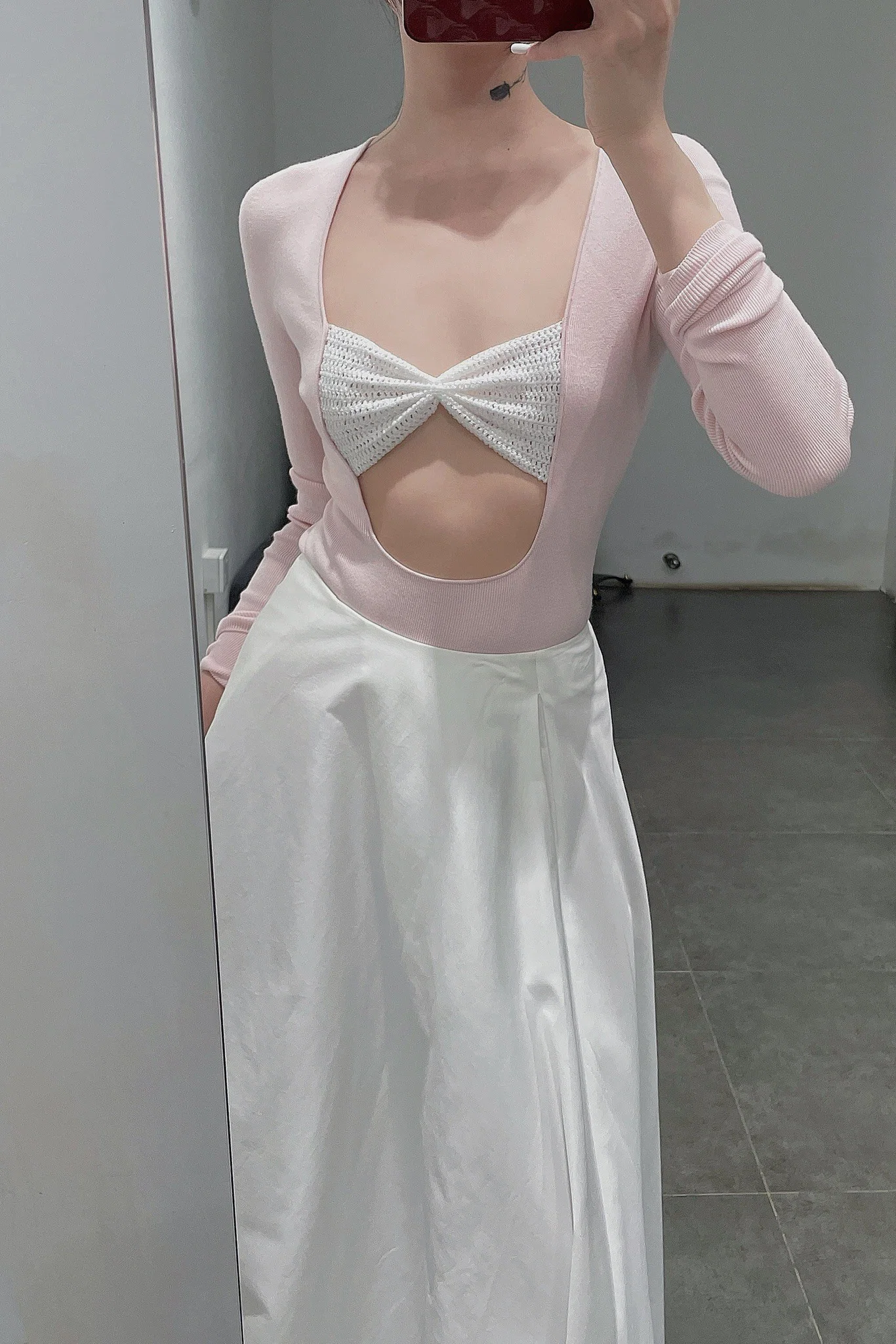 SWAYING/KNIT Bow Jumpsuit SW22SST70 Light Pink/White - Image 22