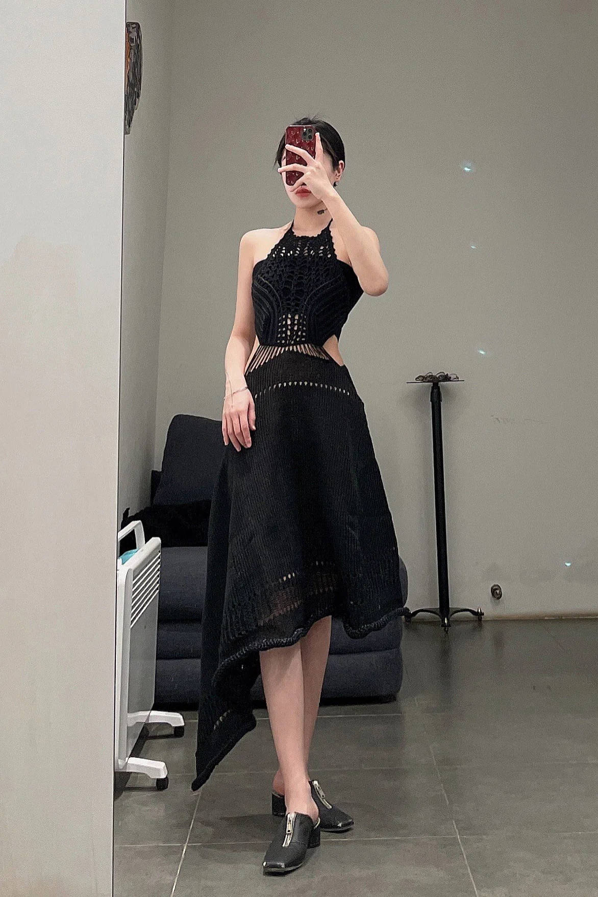 SWAYING/KNIT Crochet Backless Dress SW22SSL38 Black - Image 11
