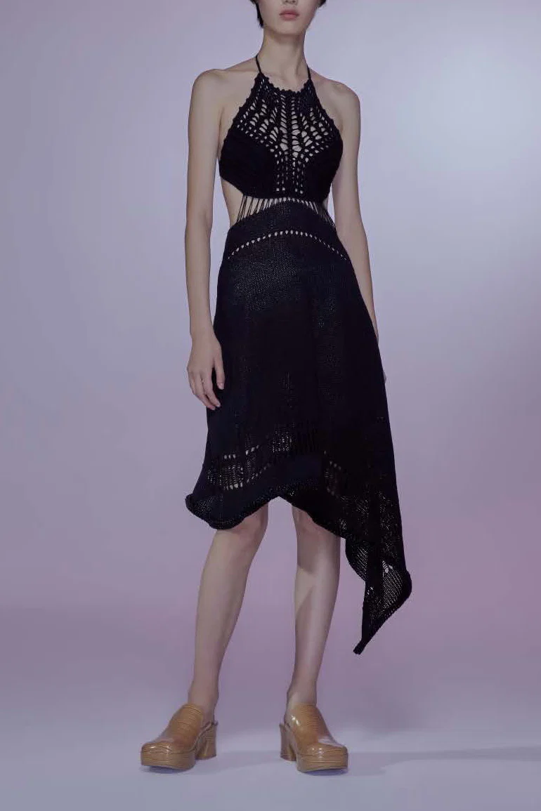 SWAYING/KNIT Crochet Backless Dress SW22SSL38 Black - Image 8