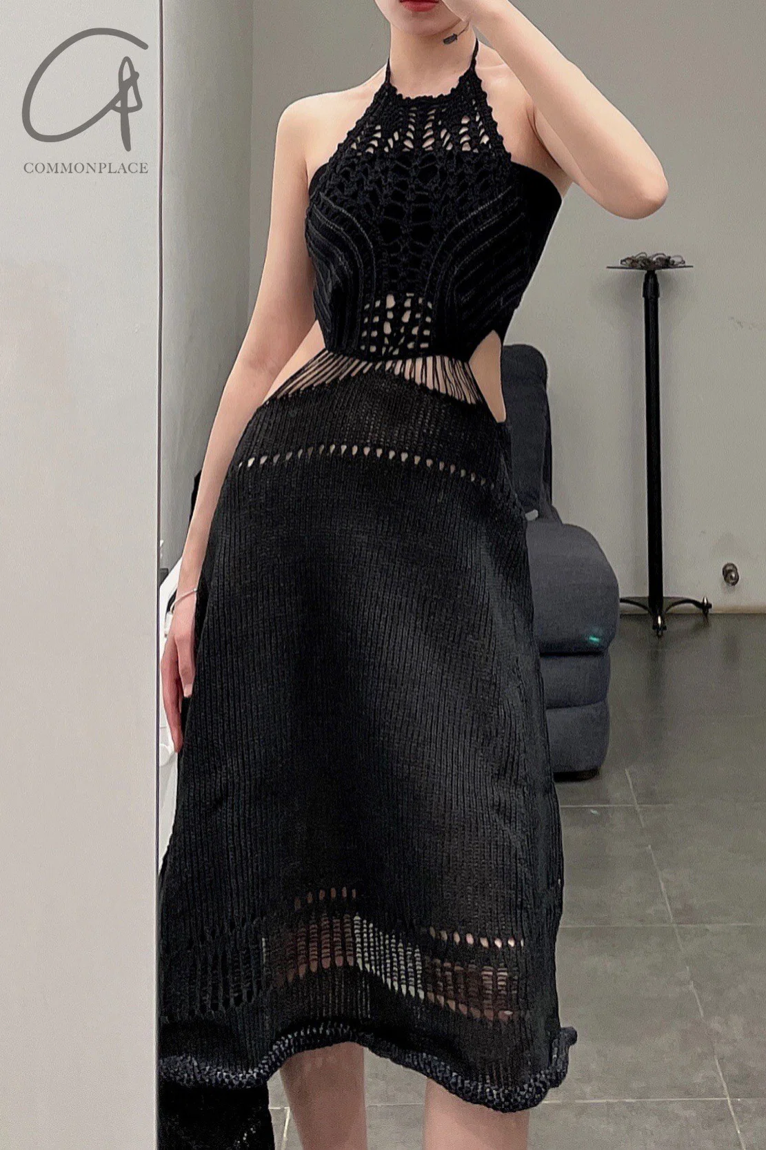 SWAYING/KNIT Crochet Backless Dress SW22SSL38 Black - Image 9